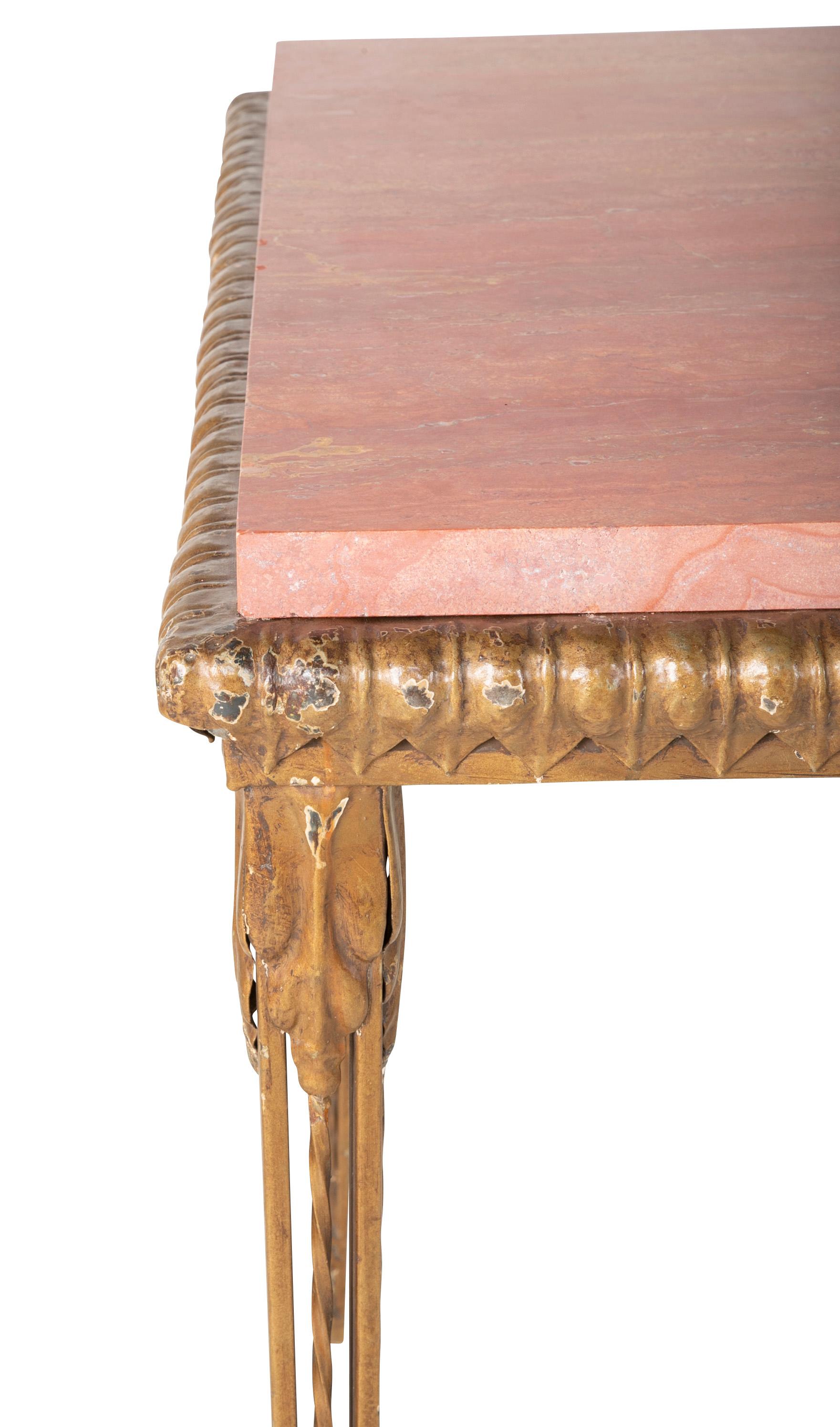 Gilt Metal and Marble Console Table in the Manner of Gilbert Poillerat 1
