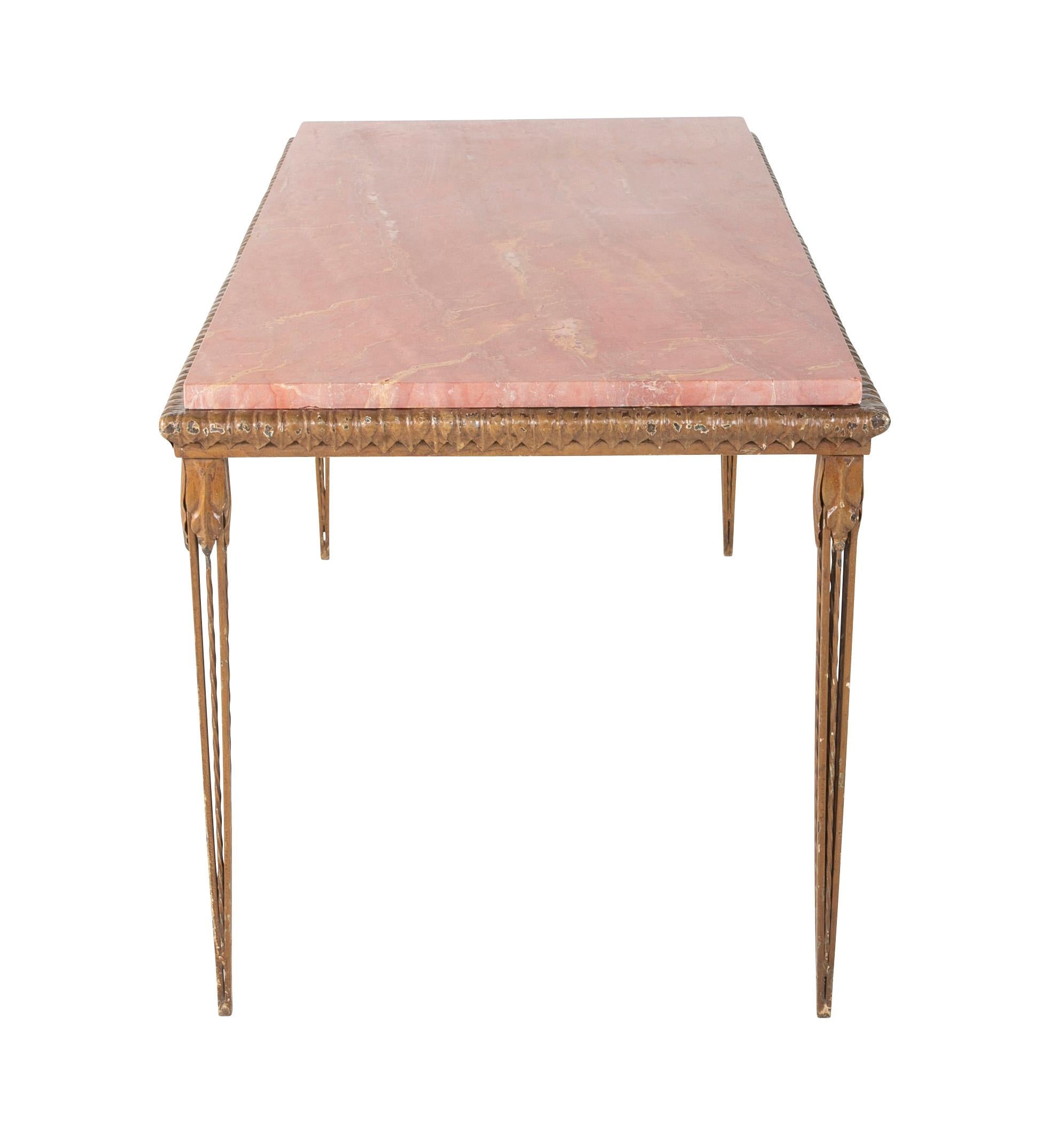 Gilt Metal and Marble Console Table in the Manner of Gilbert Poillerat 3