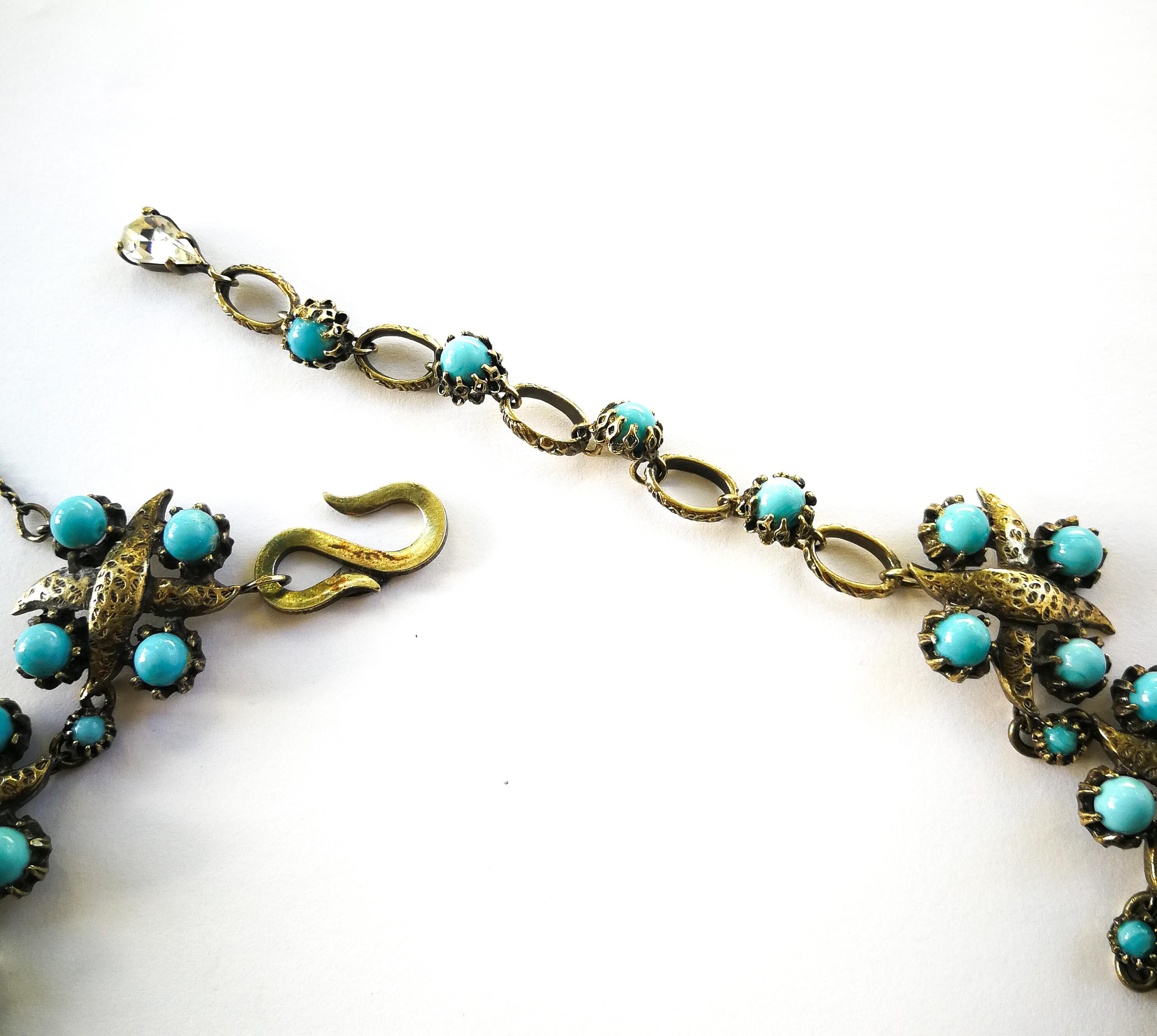 A gilt metal and turquoise glass bead sautoir necklace, Christian Dior, 1950s. 4