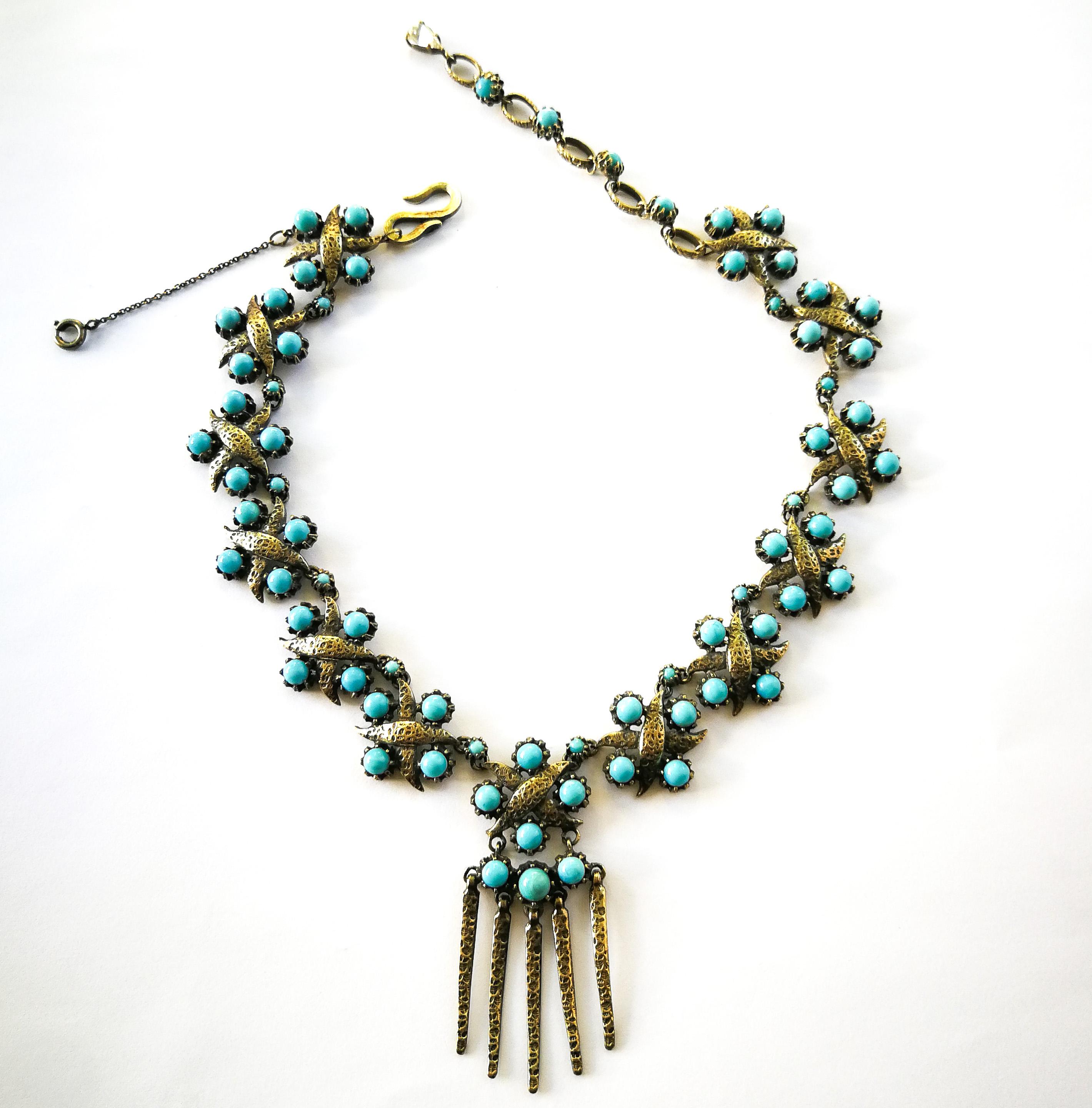 A charming necklace from Mitchel Maer for Christian Dior, in the early 1950s, this hammered gilt metal and turquoise bead necklace is a highly recognisable and iconic design, of the high quality associated with this creator. With reference to