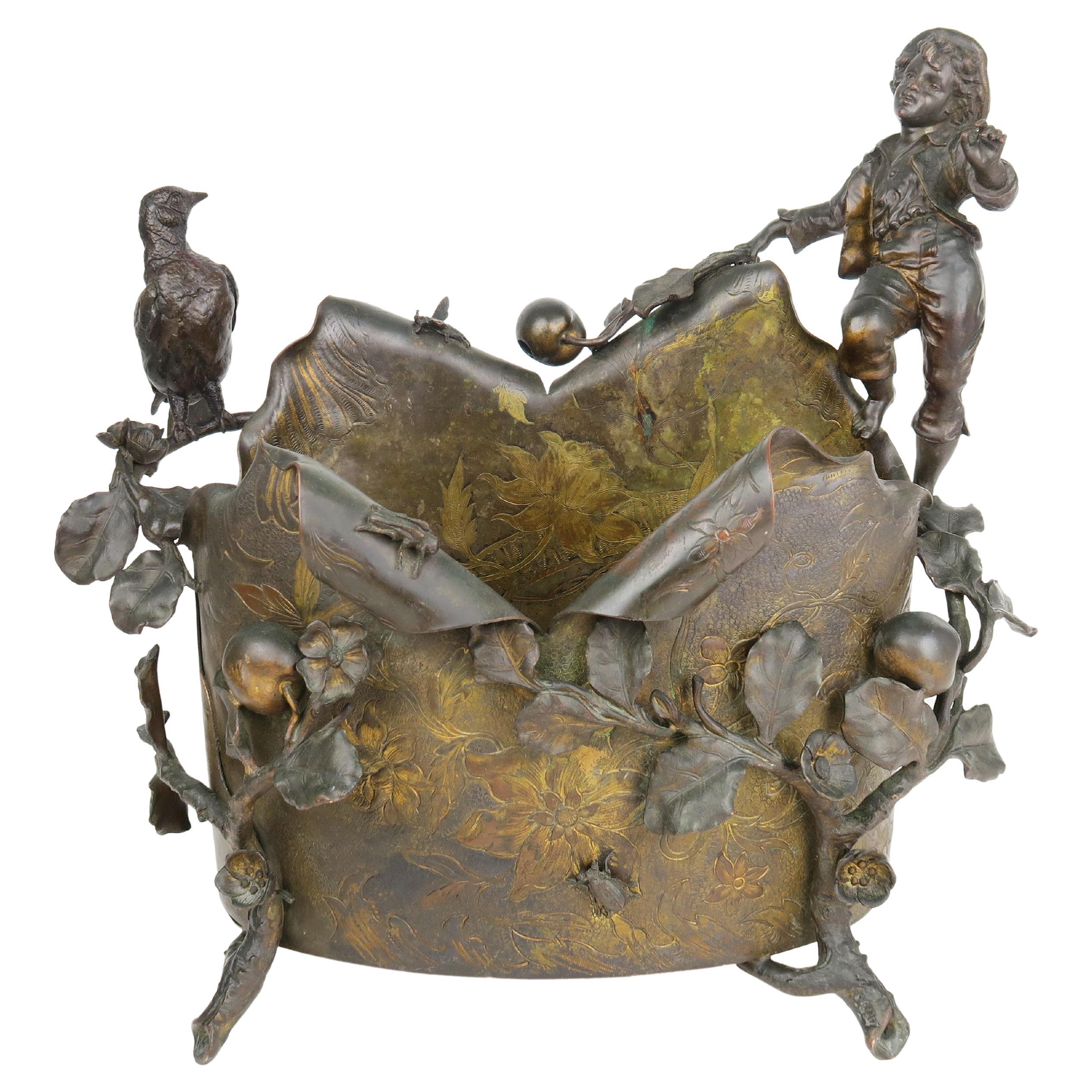 Gilt & Patinated Bronze Figural Jardiniere, Austria, 19th Century For Sale