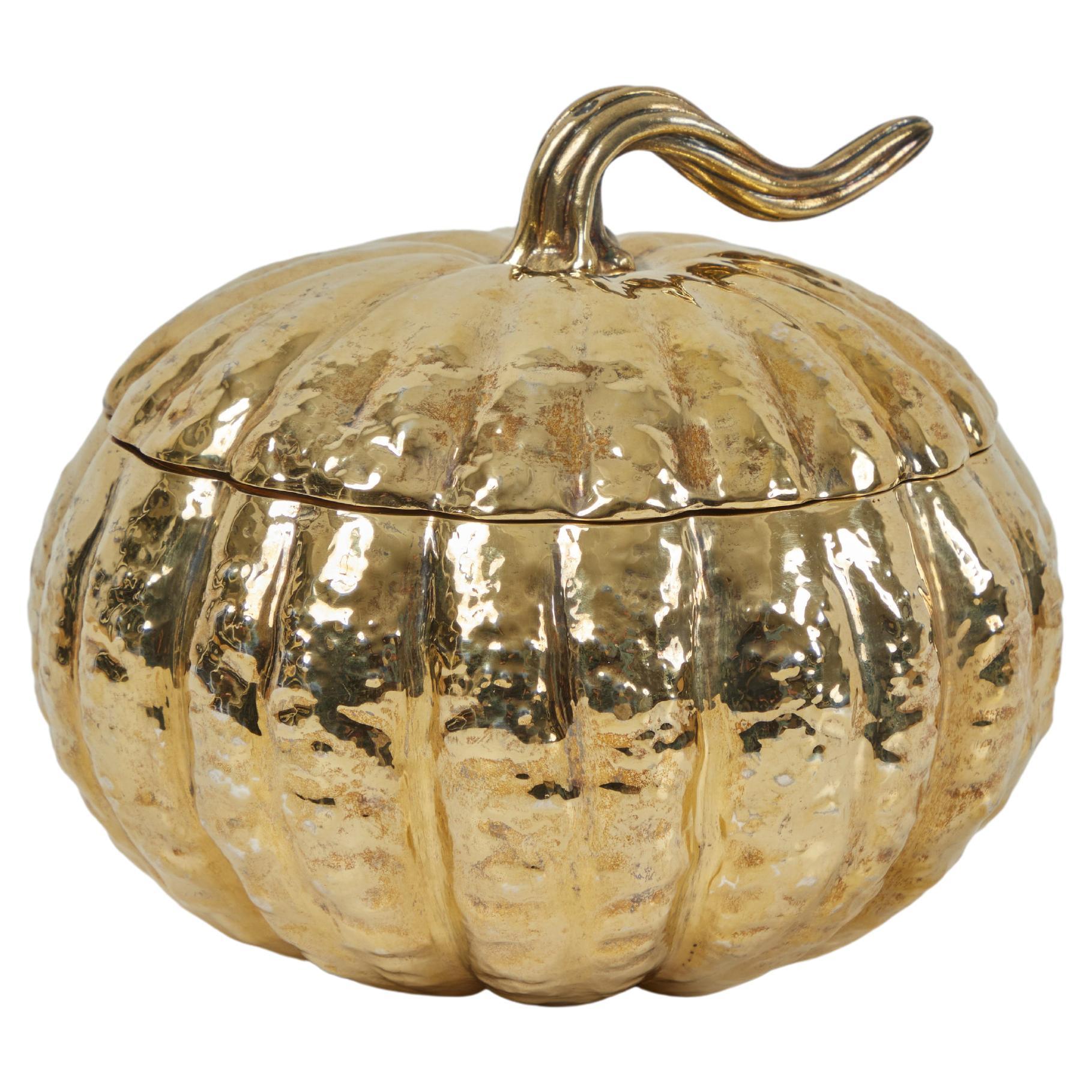 A Gilt Sterling Silver lidded Pumpkin Tureen Nardi Venezia, Italy For Sale
