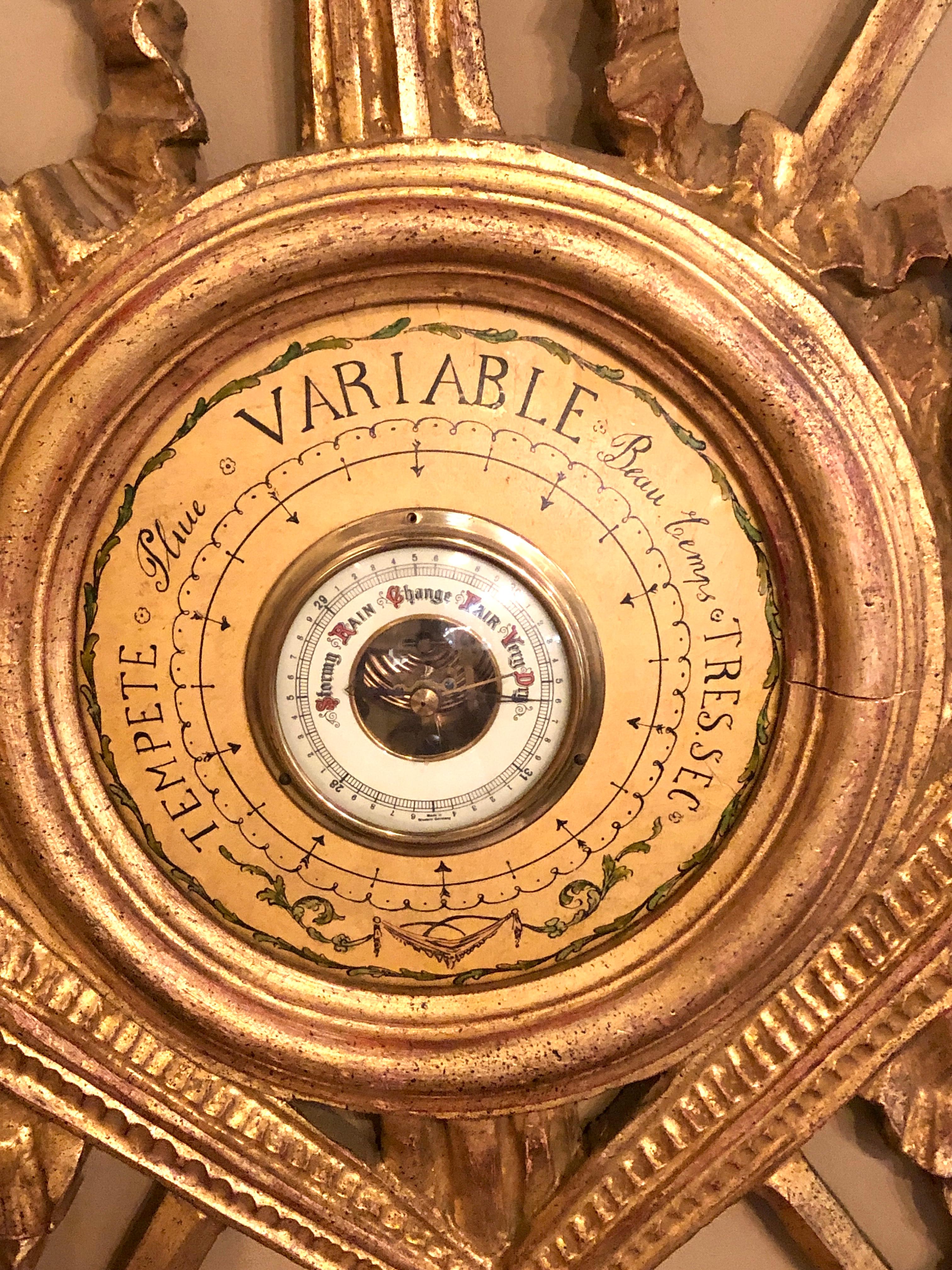 Giltwood Carved Italian Decorative Wall Hanging With Lufft Barometer 3