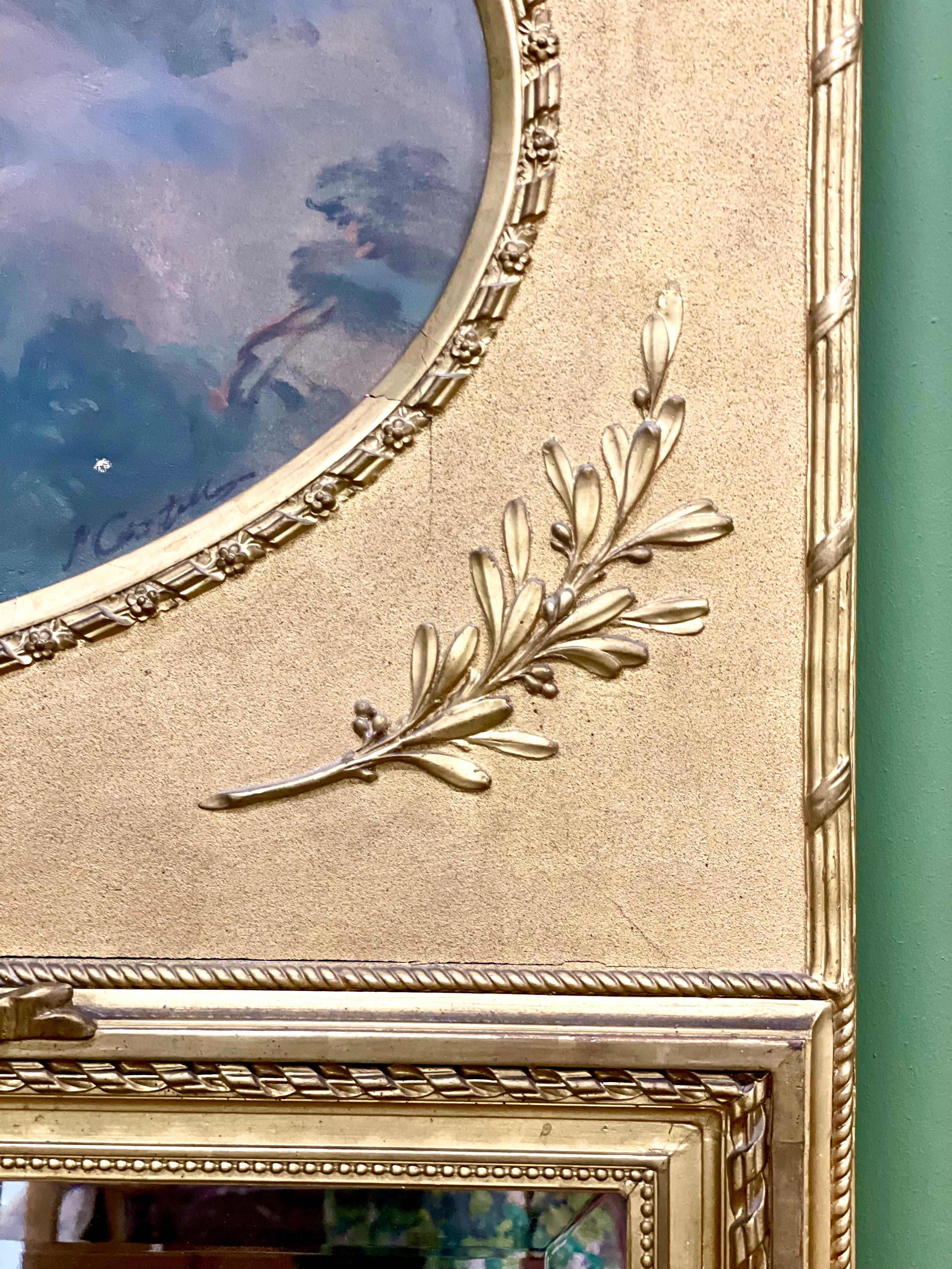 19. Jahrhundert Französisch Grand Louis XVI Stil vergoldet Trumeau Spiegel im Zustand „Gut“ im Angebot in LA CIOTAT, FR