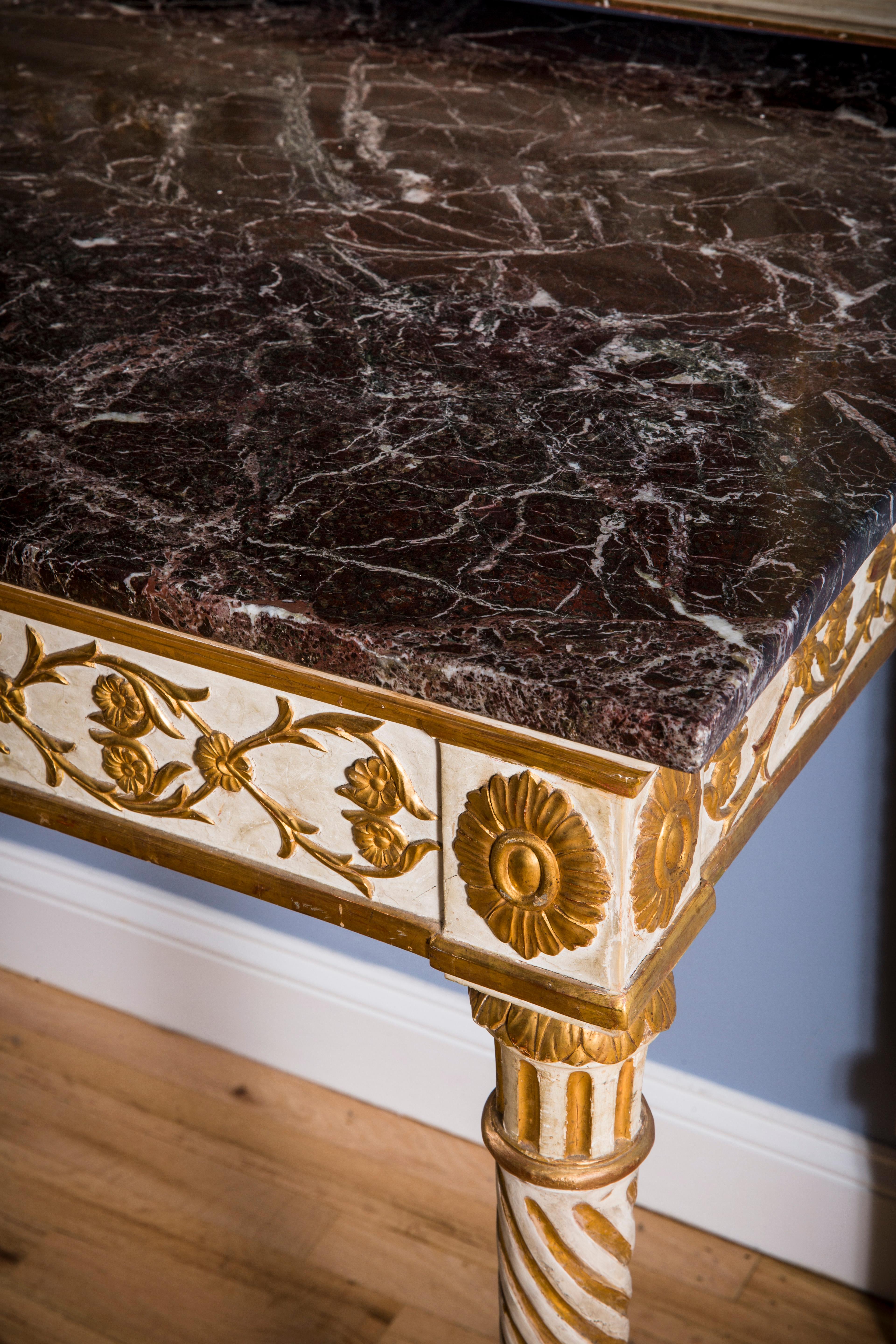 Italian Giltwood and Lacquer Louis XVI Console Table with Mirror For Sale