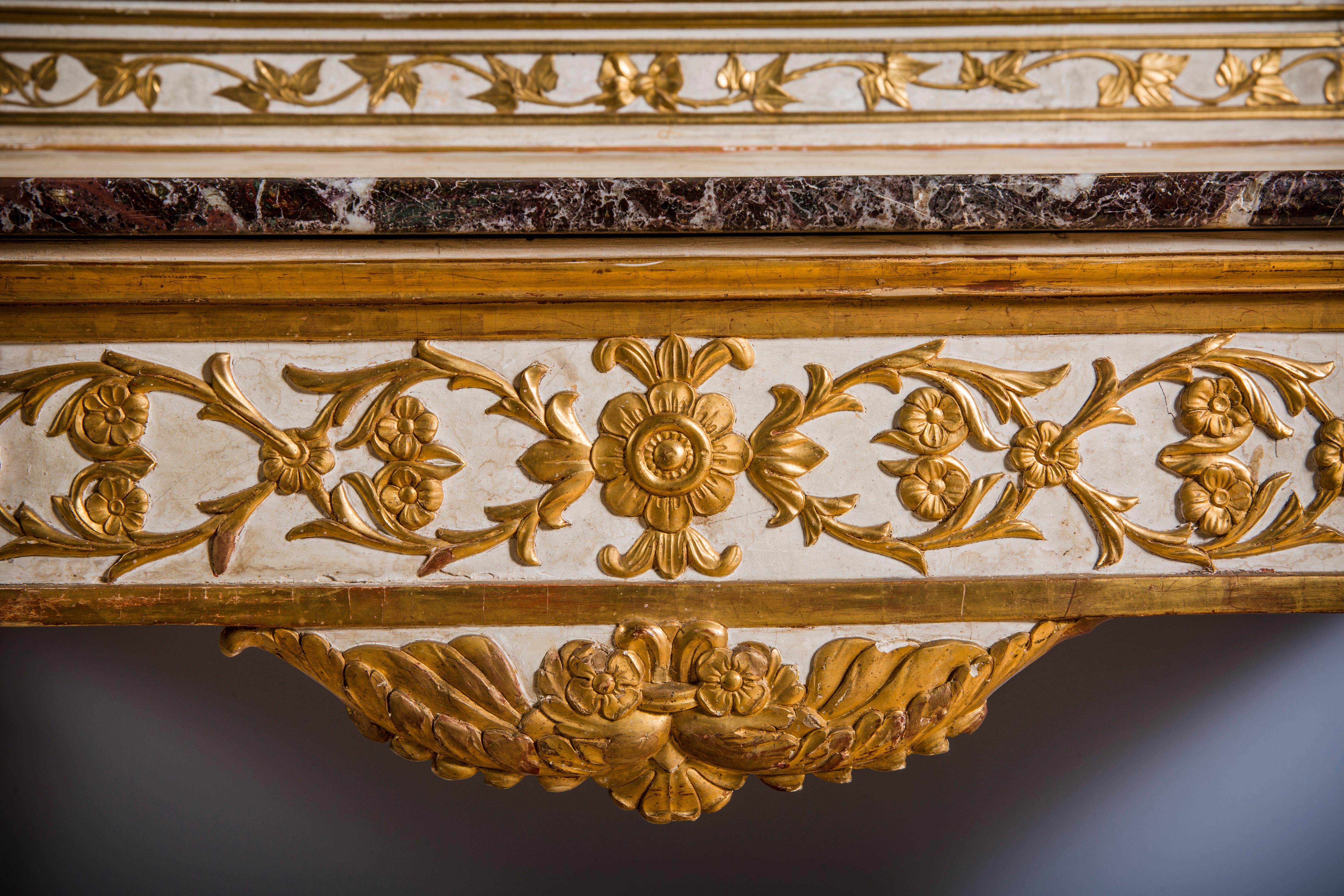 Carved Giltwood and Lacquer Louis XVI Console Table with Mirror For Sale