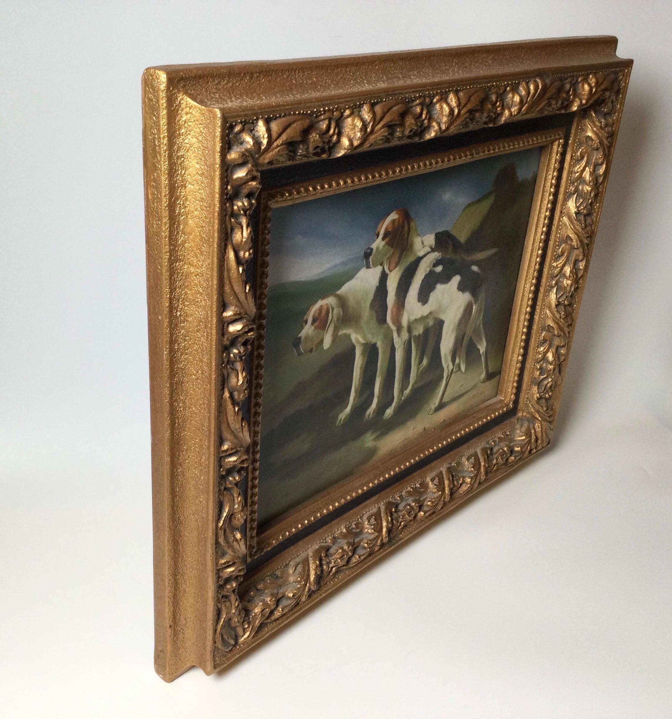 A Giltwood Framed Oil on Canvas Painting of Sporting Dogs. 1