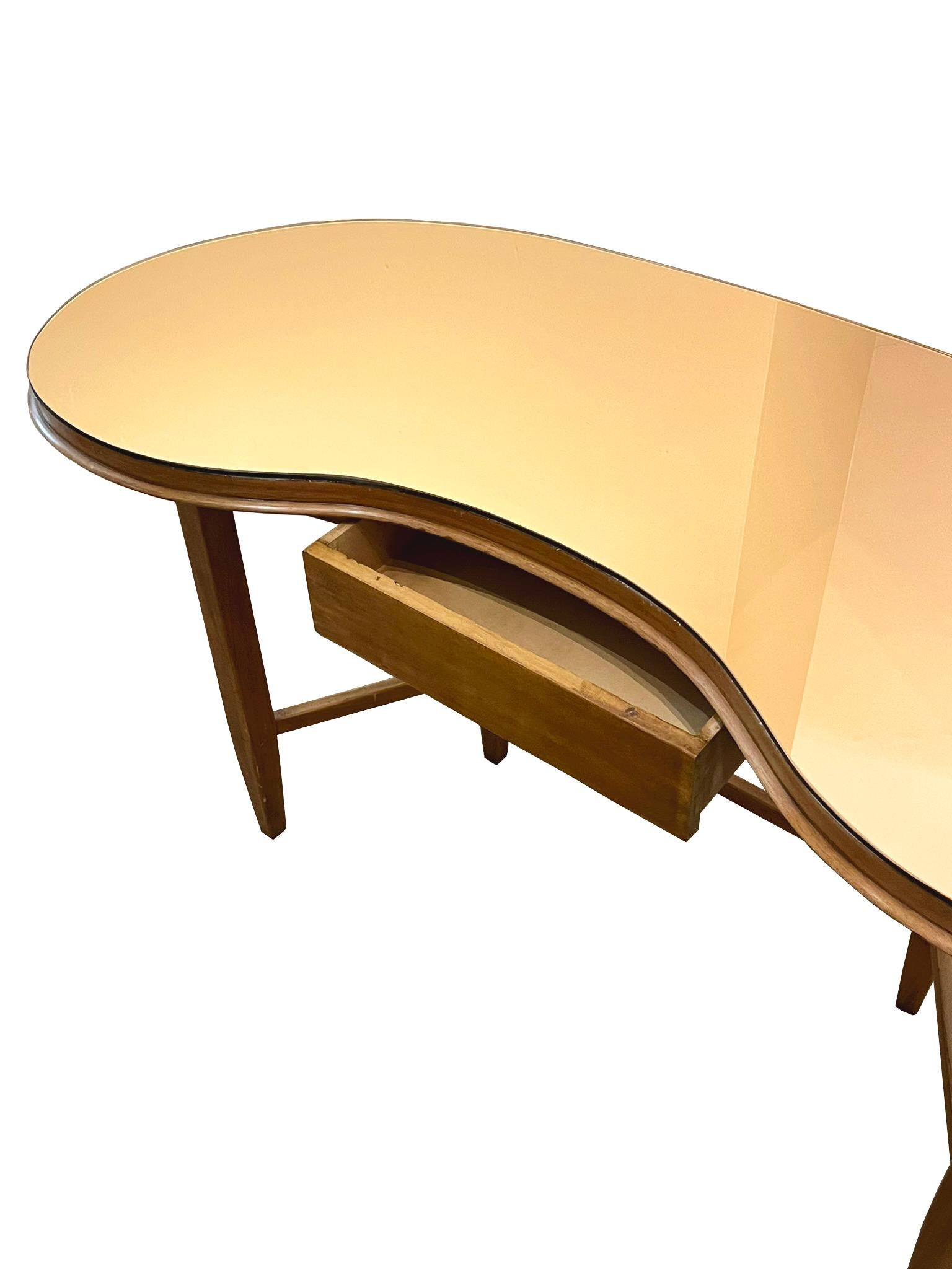 Italian A Gio Ponti Console table in walnut and copper colored glass