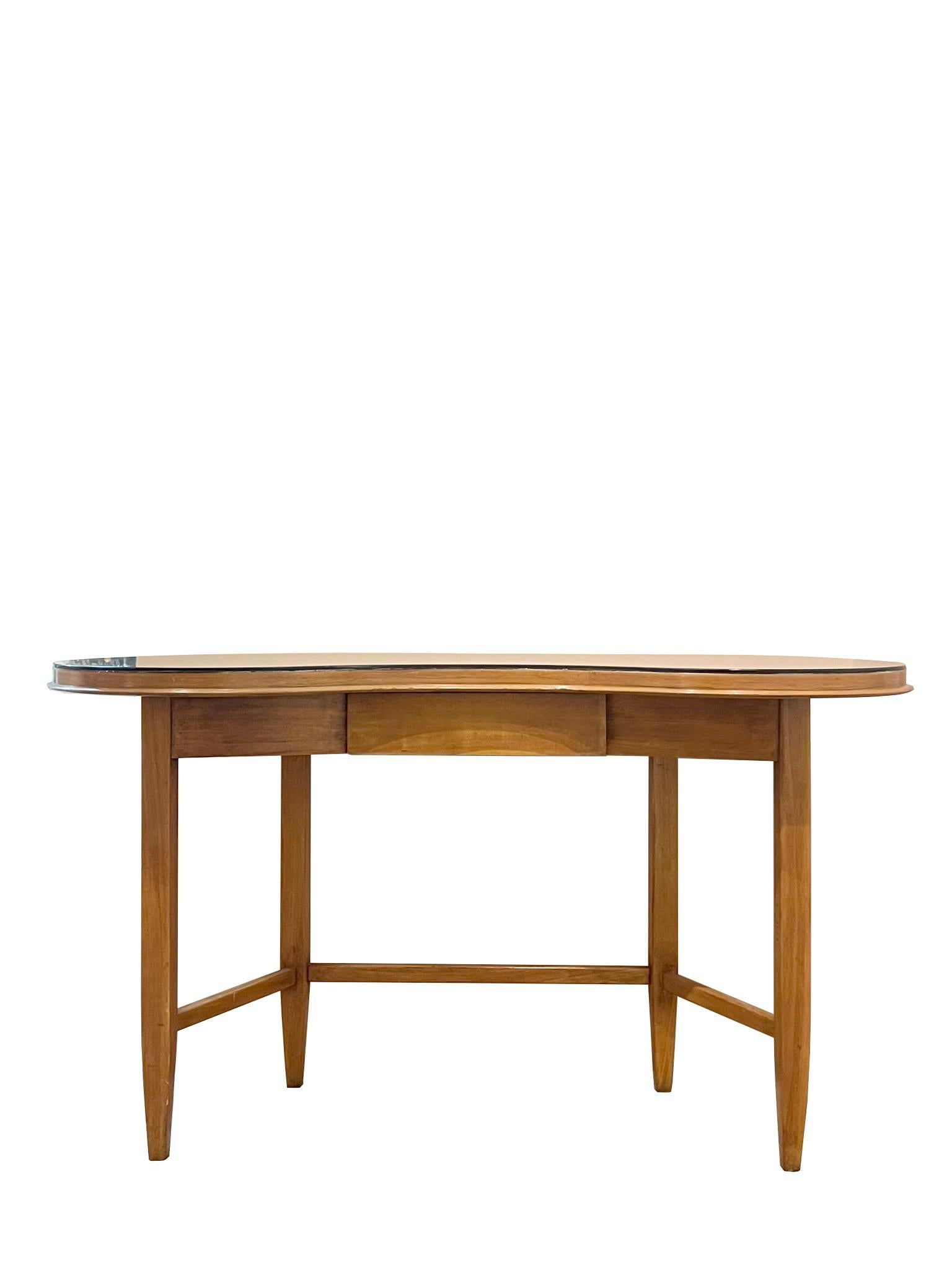 A Gio Ponti Console table in walnut and copper colored glass In Good Condition In New York, NY