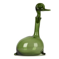 A Gio Ponti Green Italian Murano Empoli Verde Green Glass Duck Wine Decanter