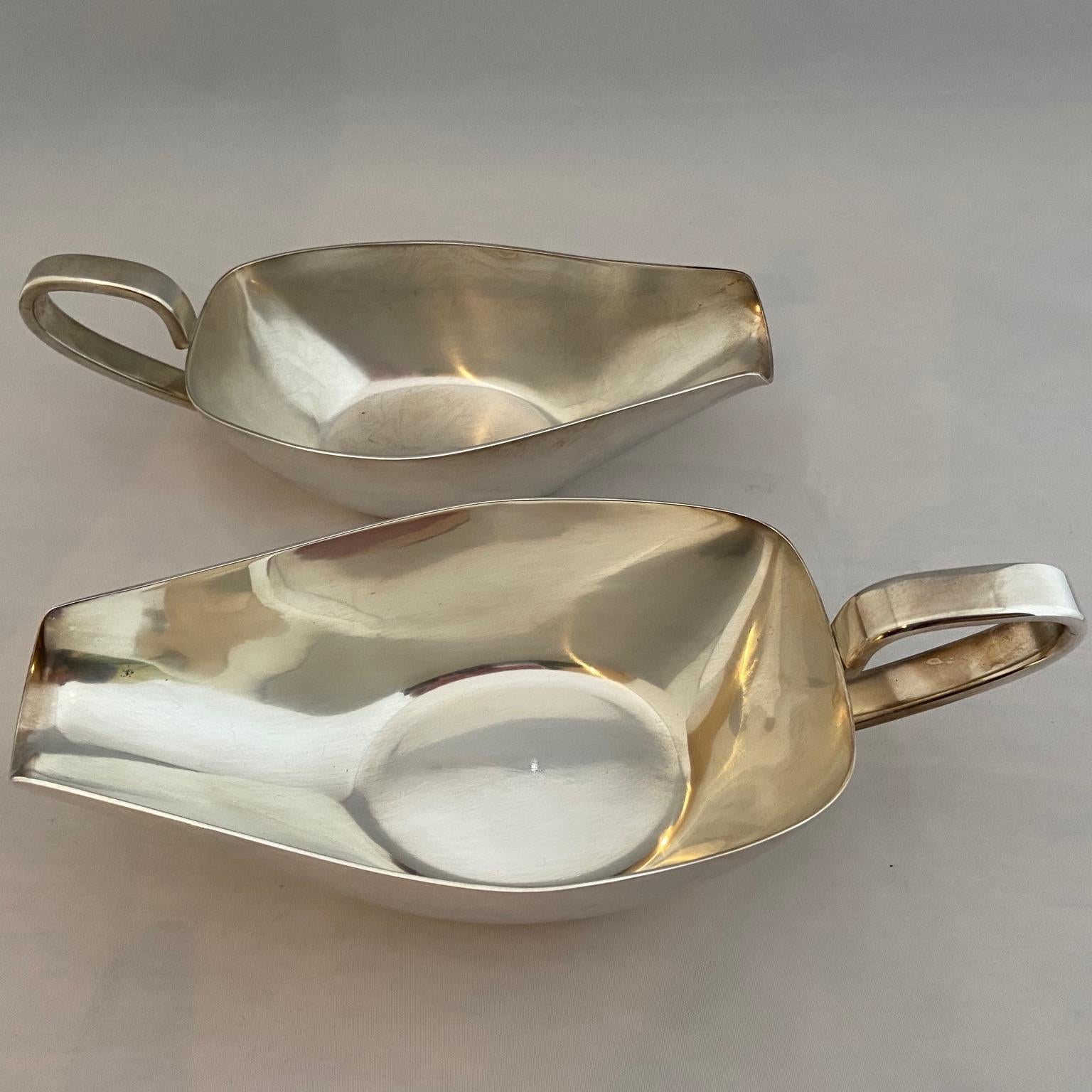 Mid-Century Modern Gio Ponti Vintage Pair, 1 Large & 1 Smaller, Silvered Serving Sauce Boats, Krupp