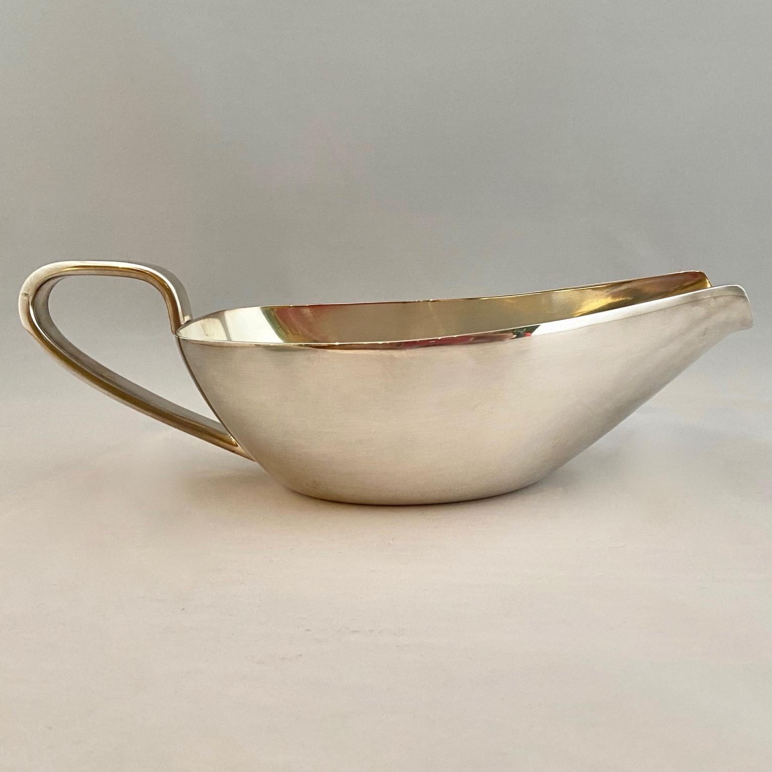 Italian Gio Ponti Vintage Pair, 1 Large & 1 Smaller, Silvered Serving Sauce Boats, Krupp