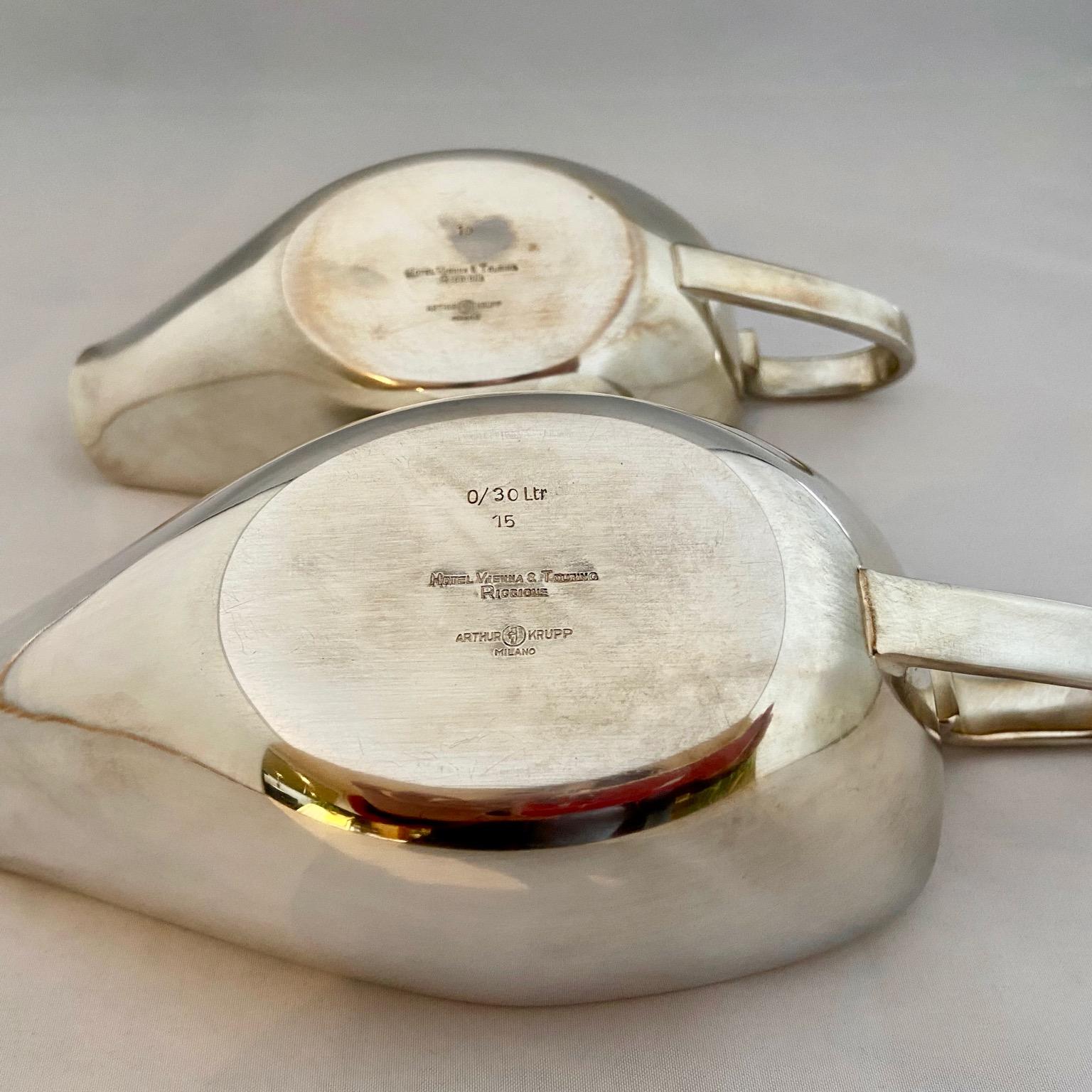 Gio Ponti Vintage Pair, 1 Large & 1 Smaller, Silvered Serving Sauce Boats, Krupp In Good Condition In London, GB