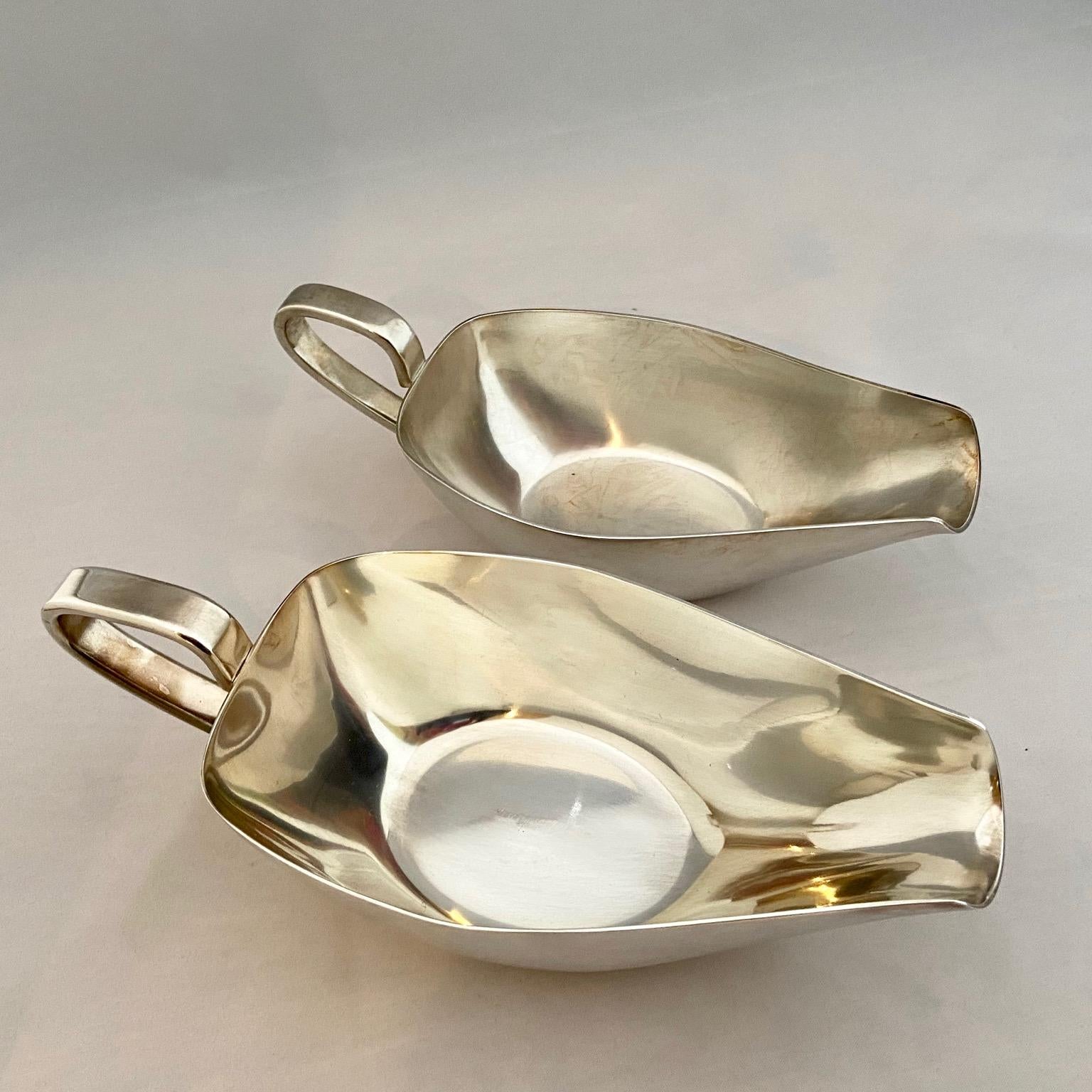 20th Century Gio Ponti Vintage Pair, 1 Large & 1 Smaller, Silvered Serving Sauce Boats, Krupp