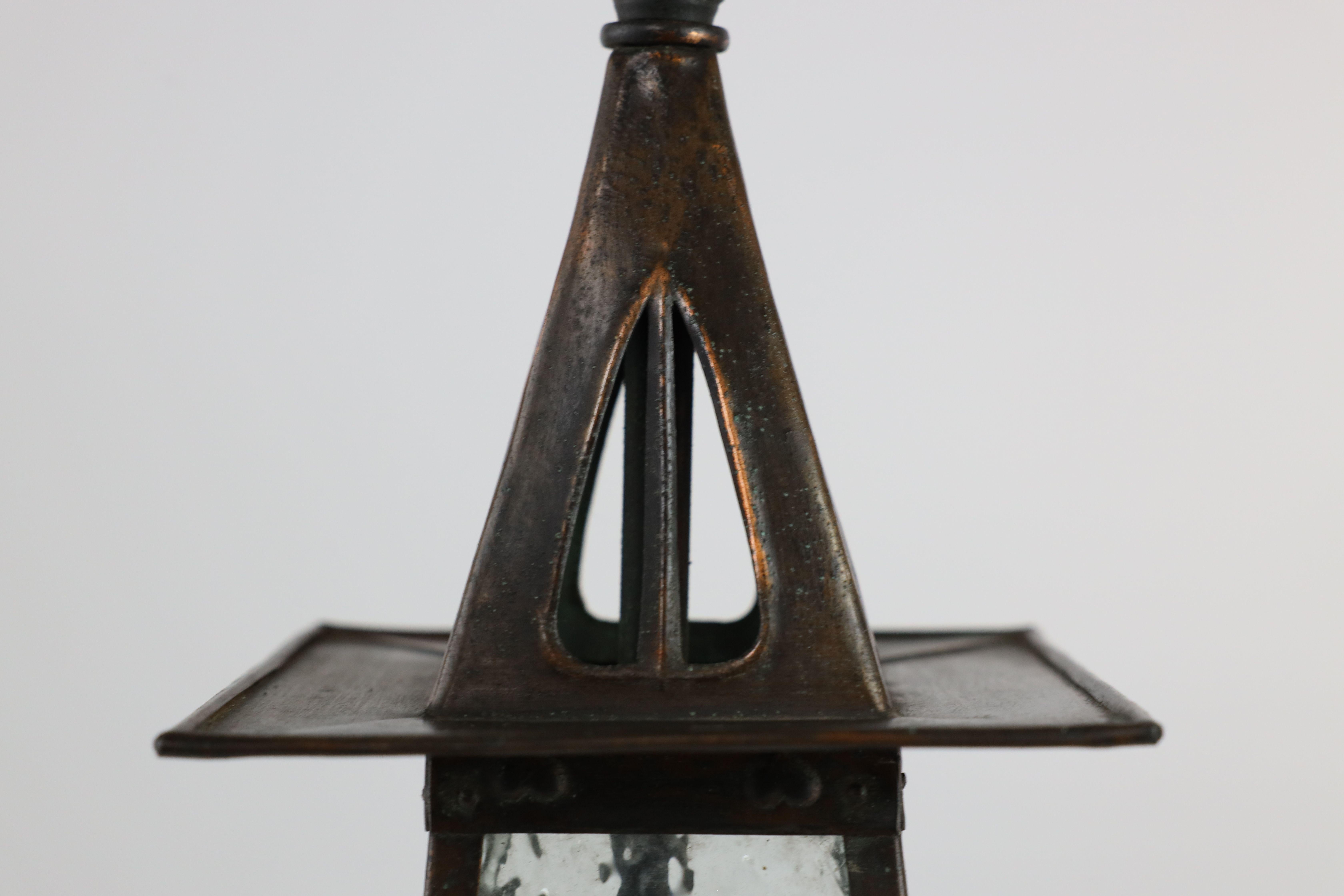 A Glasgow school anodized copper ceiling light with upside down heart cut-outs In Good Condition For Sale In London, GB