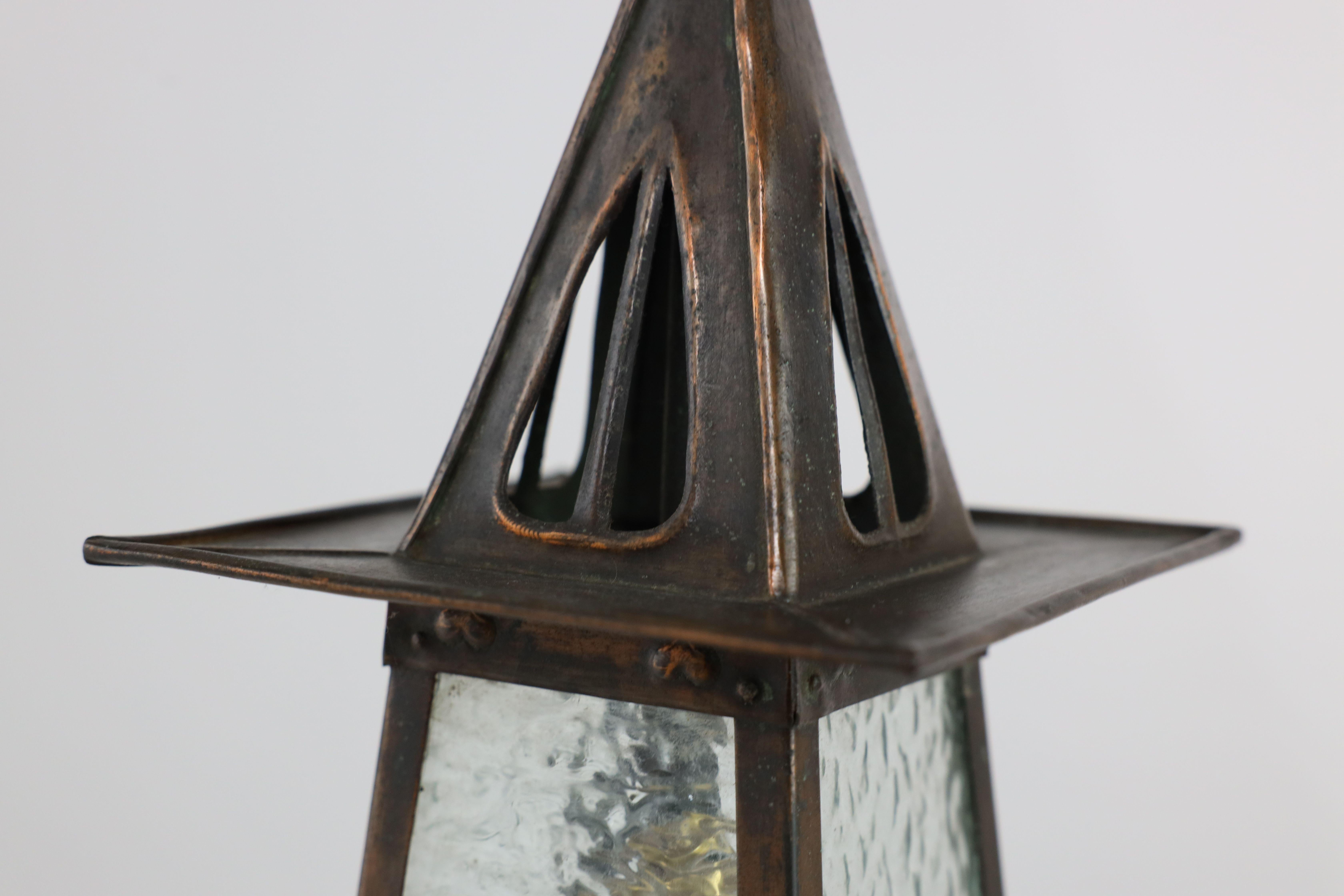 Early 20th Century A Glasgow school anodized copper ceiling light with upside down heart cut-outs For Sale