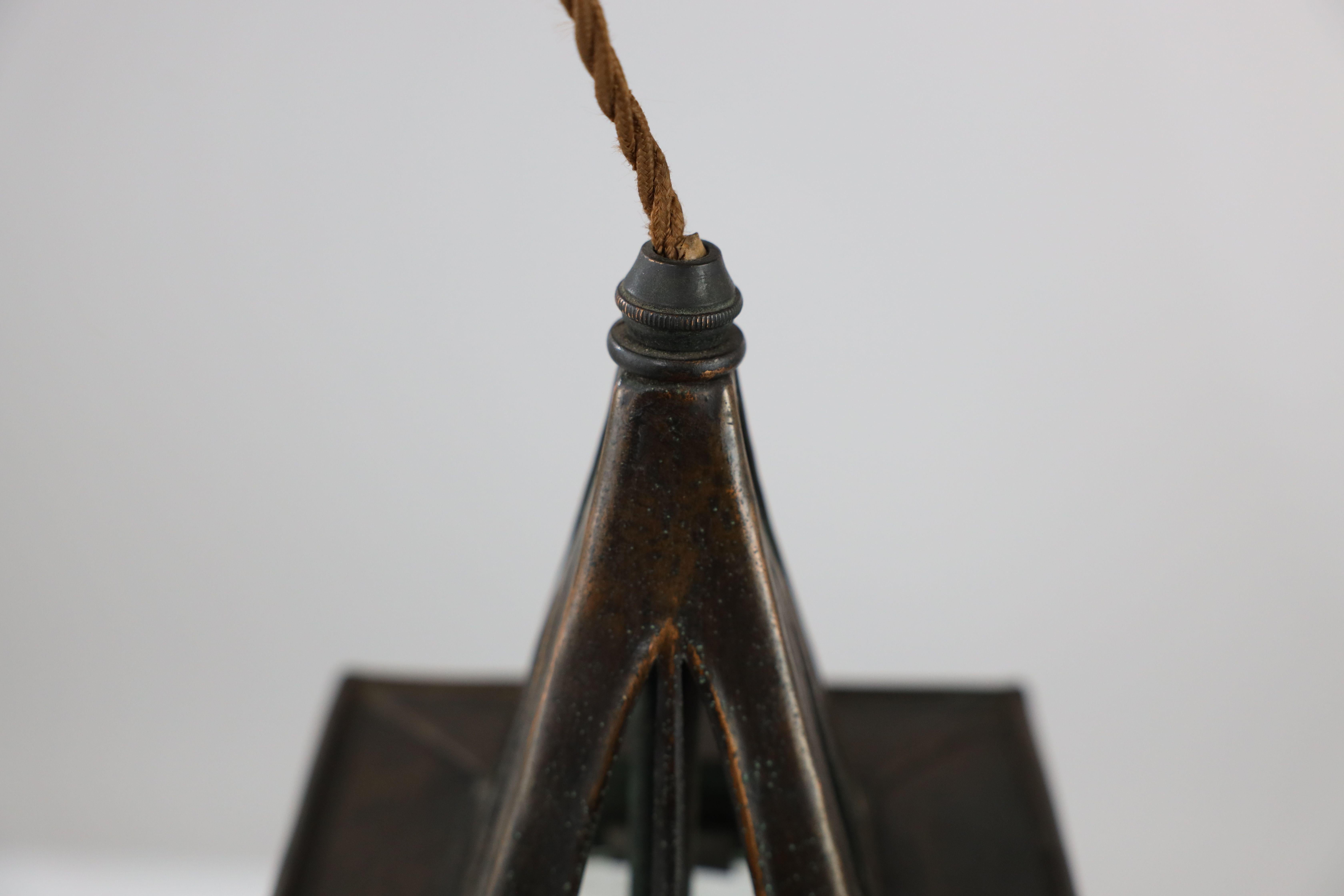 A Glasgow school anodized copper ceiling light with upside down heart cut-outs For Sale 1