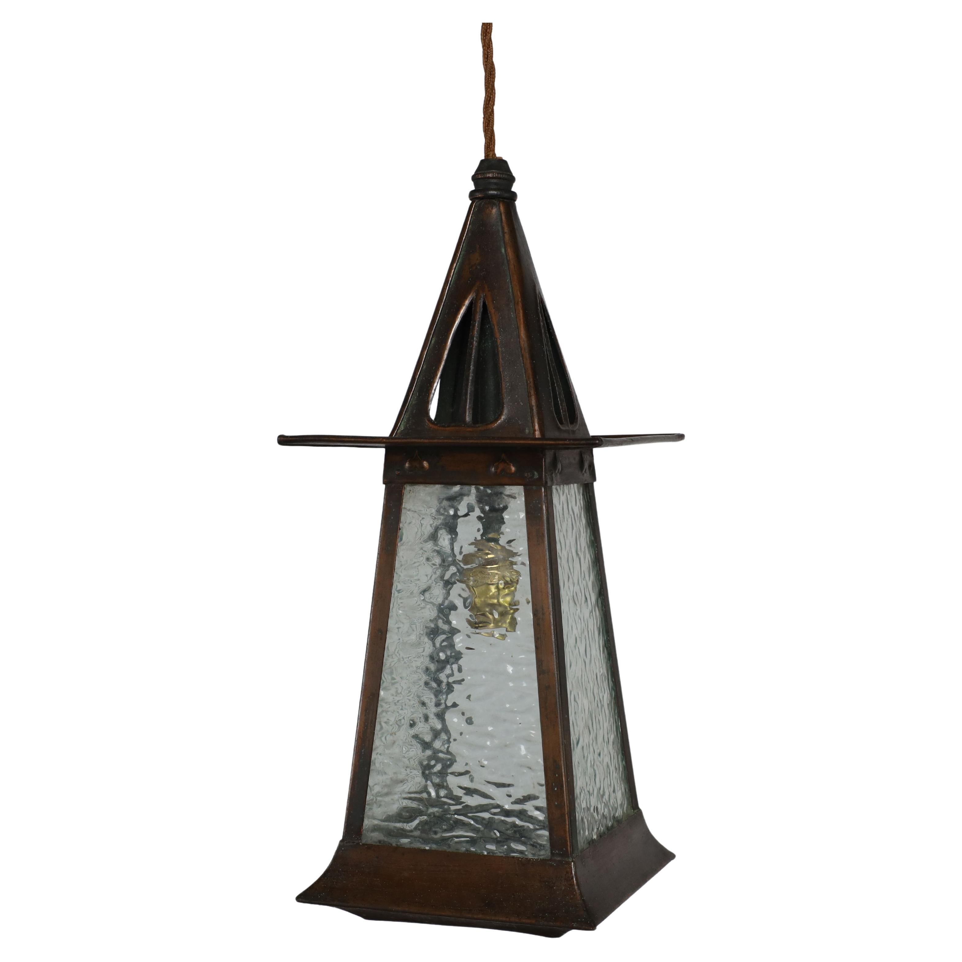 A Glasgow school anodized copper ceiling light with upside down heart cut-outs For Sale