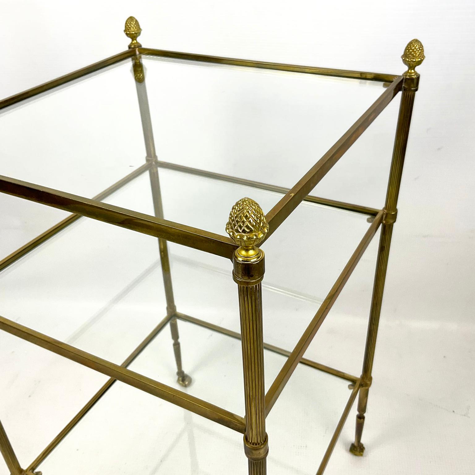 French 1960s Brass Side Table with Pine Cones Decor Attributed to Maison Jansen France For Sale