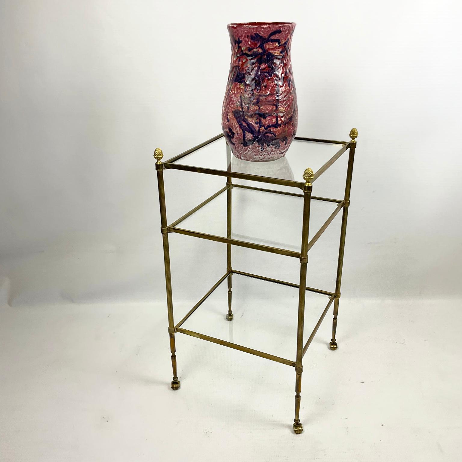 1960s Brass Side Table with Pine Cones Decor Attributed to Maison Jansen France In Good Condition For Sale In London, GB