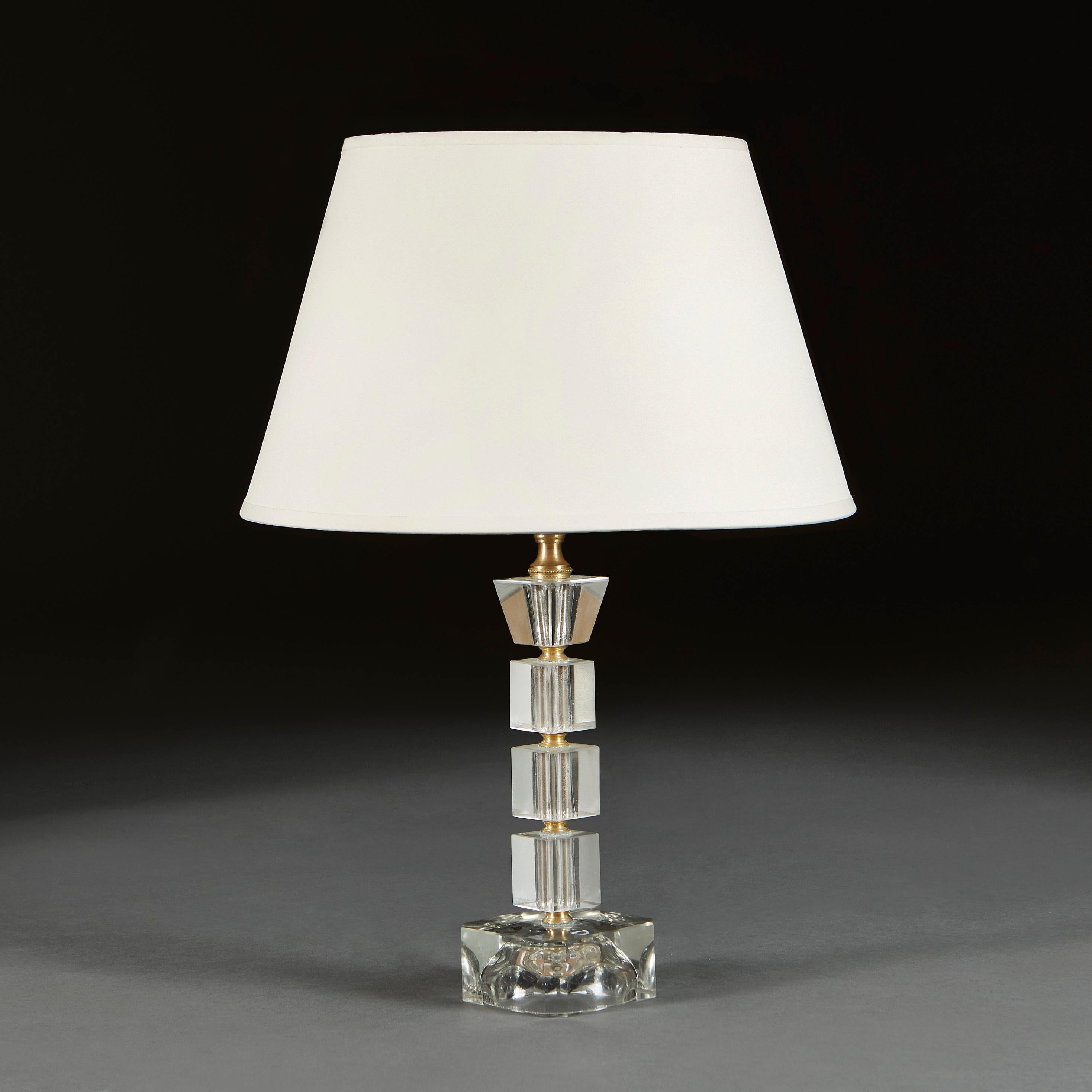 Mid-Century Modern Glass and Brass Desk Lamp For Sale