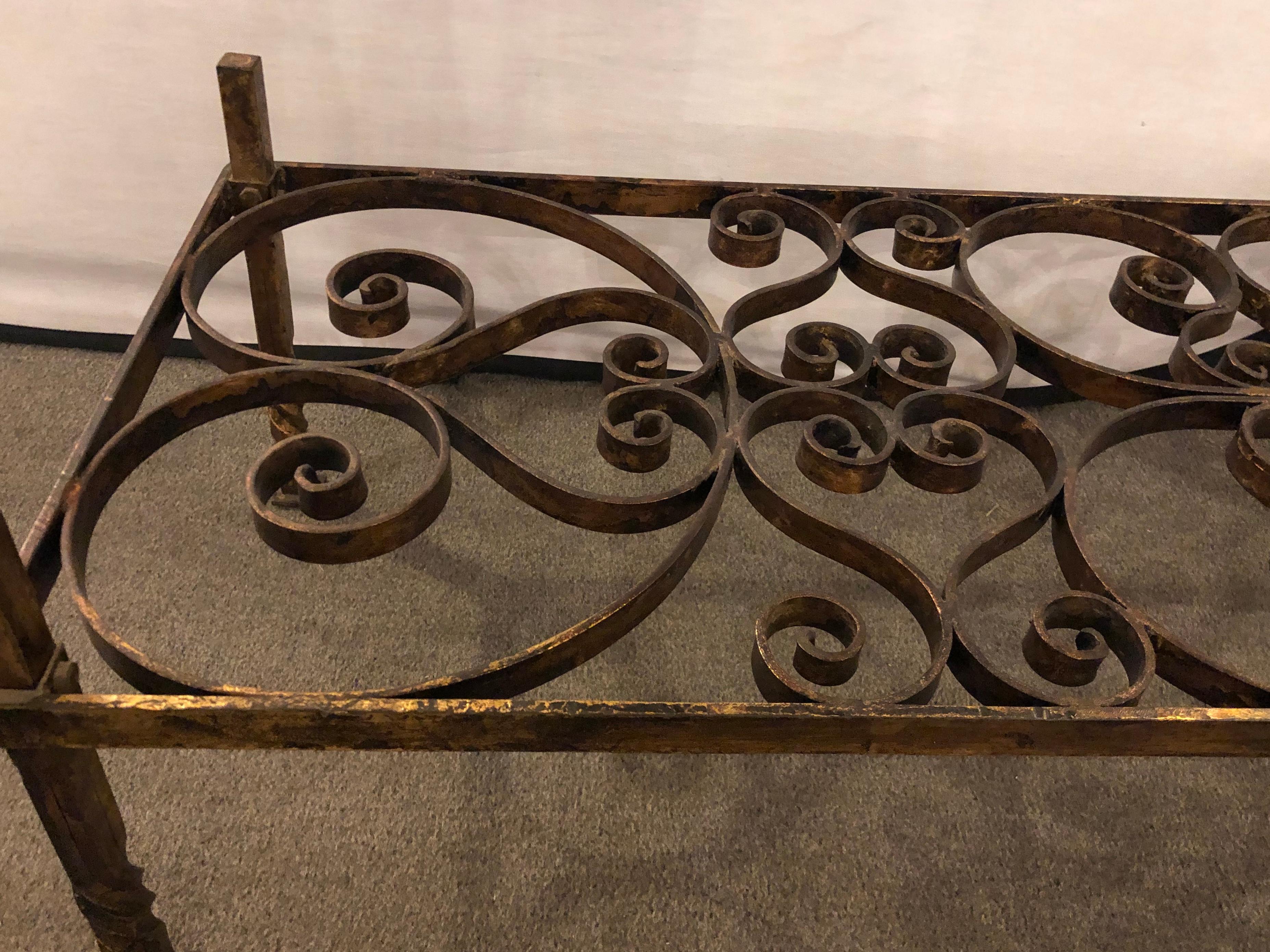 Glass Top Wrought Iron Industrial Coffee or Low Table In Good Condition In Plainview, NY