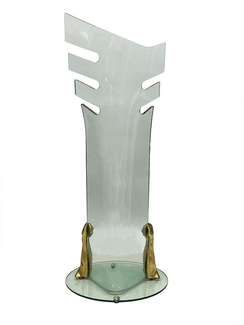 20th Century Glass with Bronze Standing Coat Rack For Sale