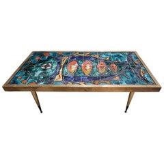 Glazed Ceramic and Brass Midcentury Italian Coffee Table by Antonini, 1960