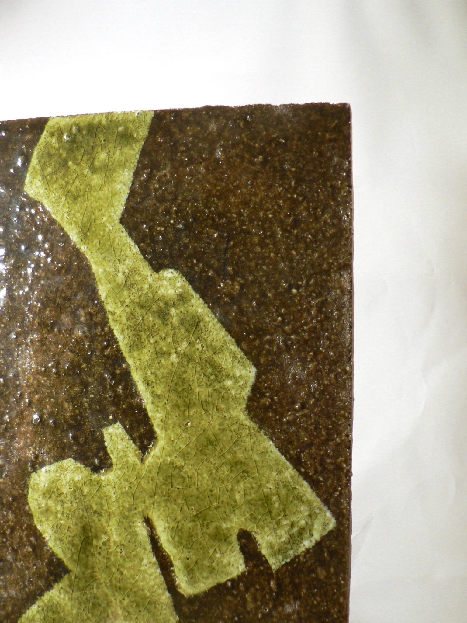French A glazed lava tile from 1970s  - France For Sale