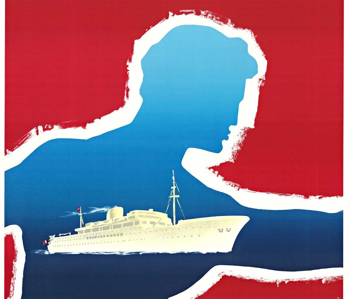 Originales Vintage-Poster „La Marseillaise“ von Kreuzfahrtschiffen.  Mittelmeer-Gott – Print von A. Glenisson