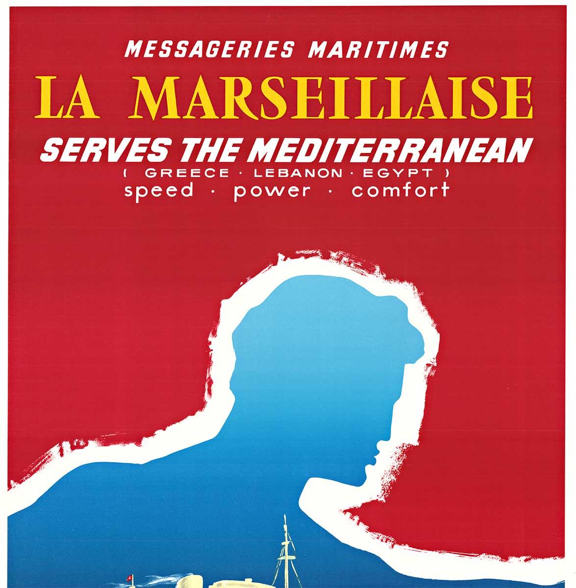 Originales Vintage-Poster „La Marseillaise“ von Kreuzfahrtschiffen.  Mittelmeer-Gott (Abstrakter Expressionismus), Print, von A. Glenisson