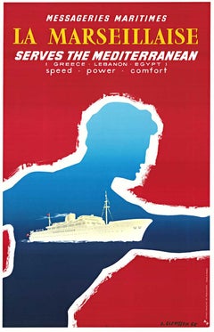 Poster originale della nave da crociera "La Marsigliese".  Dio Mediterraneo