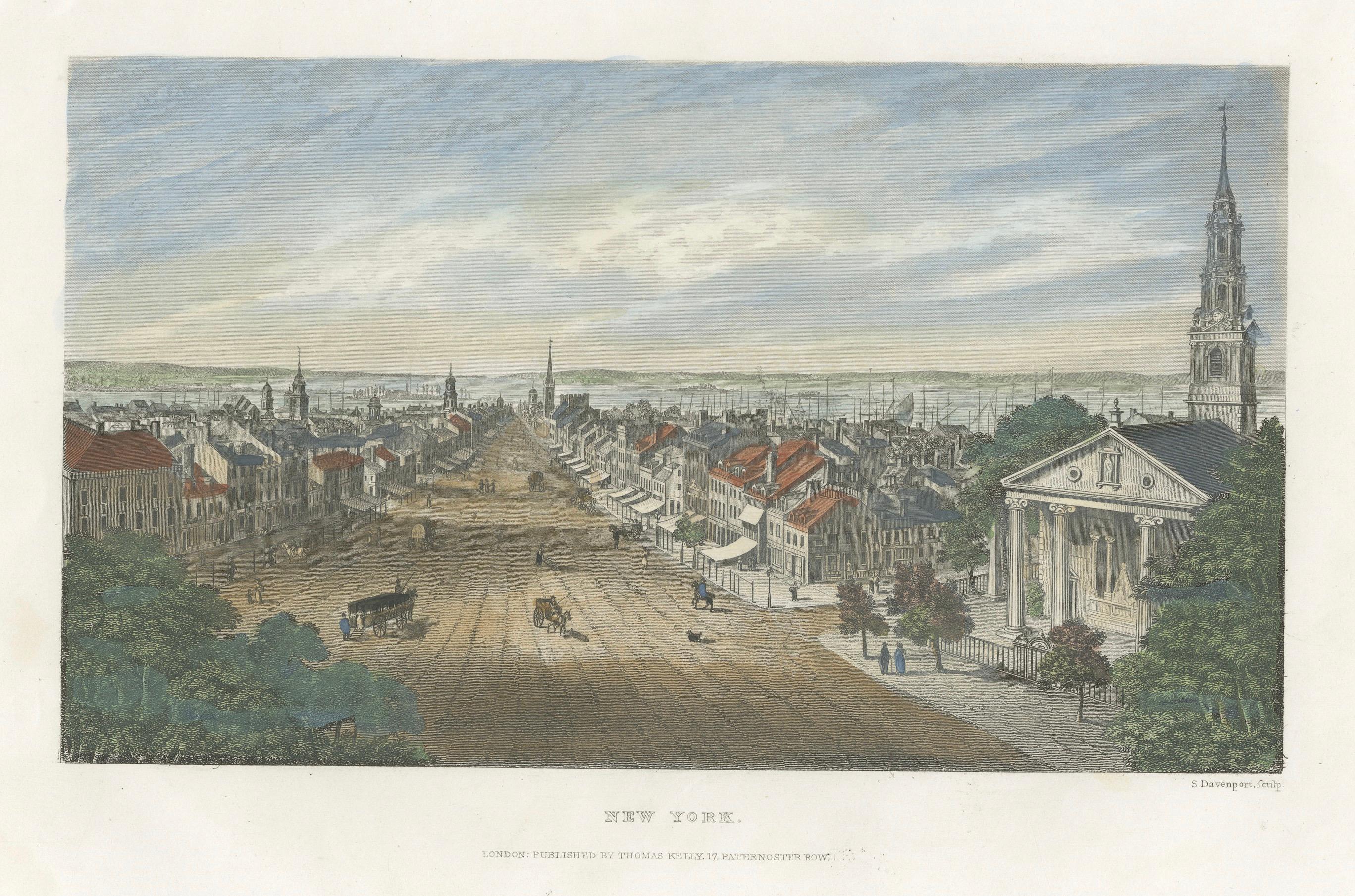 Ein Einblick in die Stadtlandschaft von New York aus dem frühen 19. Jahrhundert, ein Druck von 1842 im Angebot 1