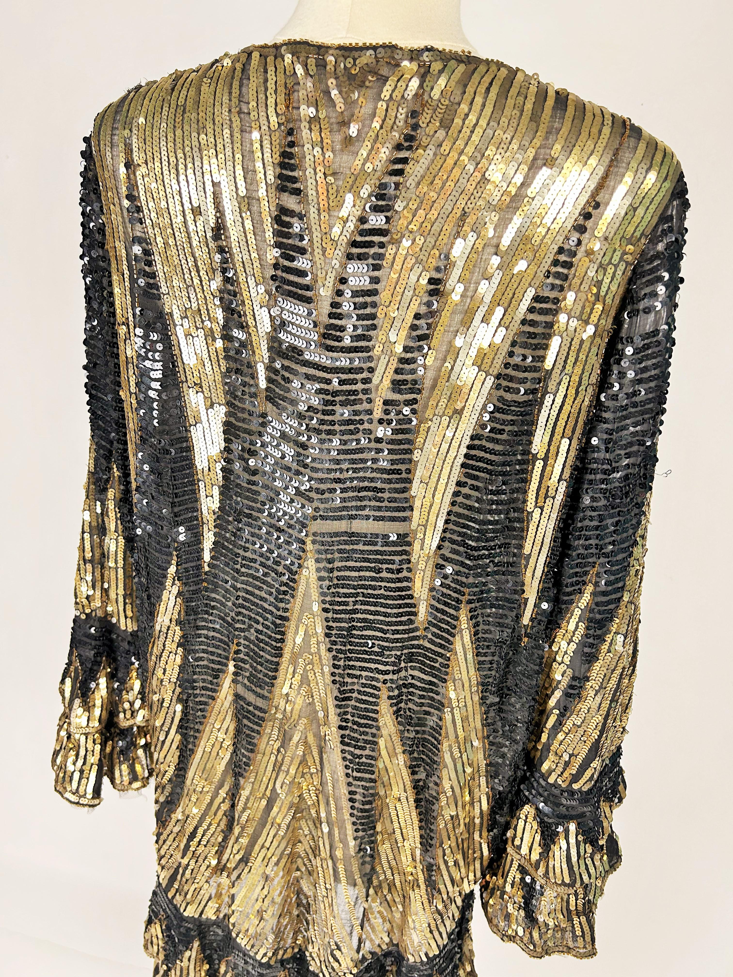 Manteau de soirée Art déco scintillant brodé de paillettes or et noires - Coates en vente 5