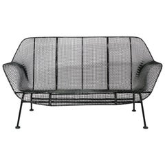 Gloss Black Wrought Iron and Mesh Steel Settee by Russell Lee Woodard Co.