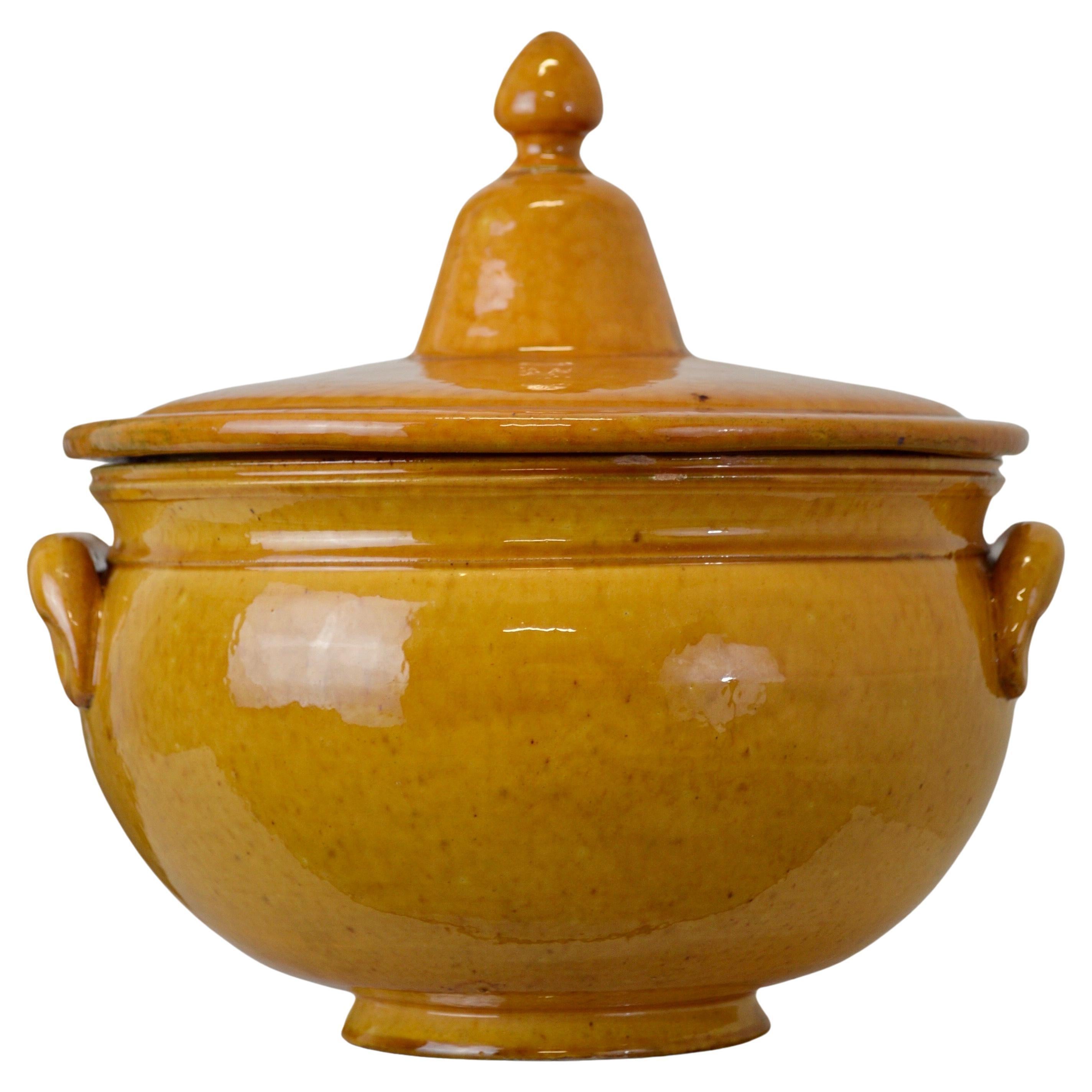A glossy yellow soup tureen from the French company Biot France 1950 For Sale