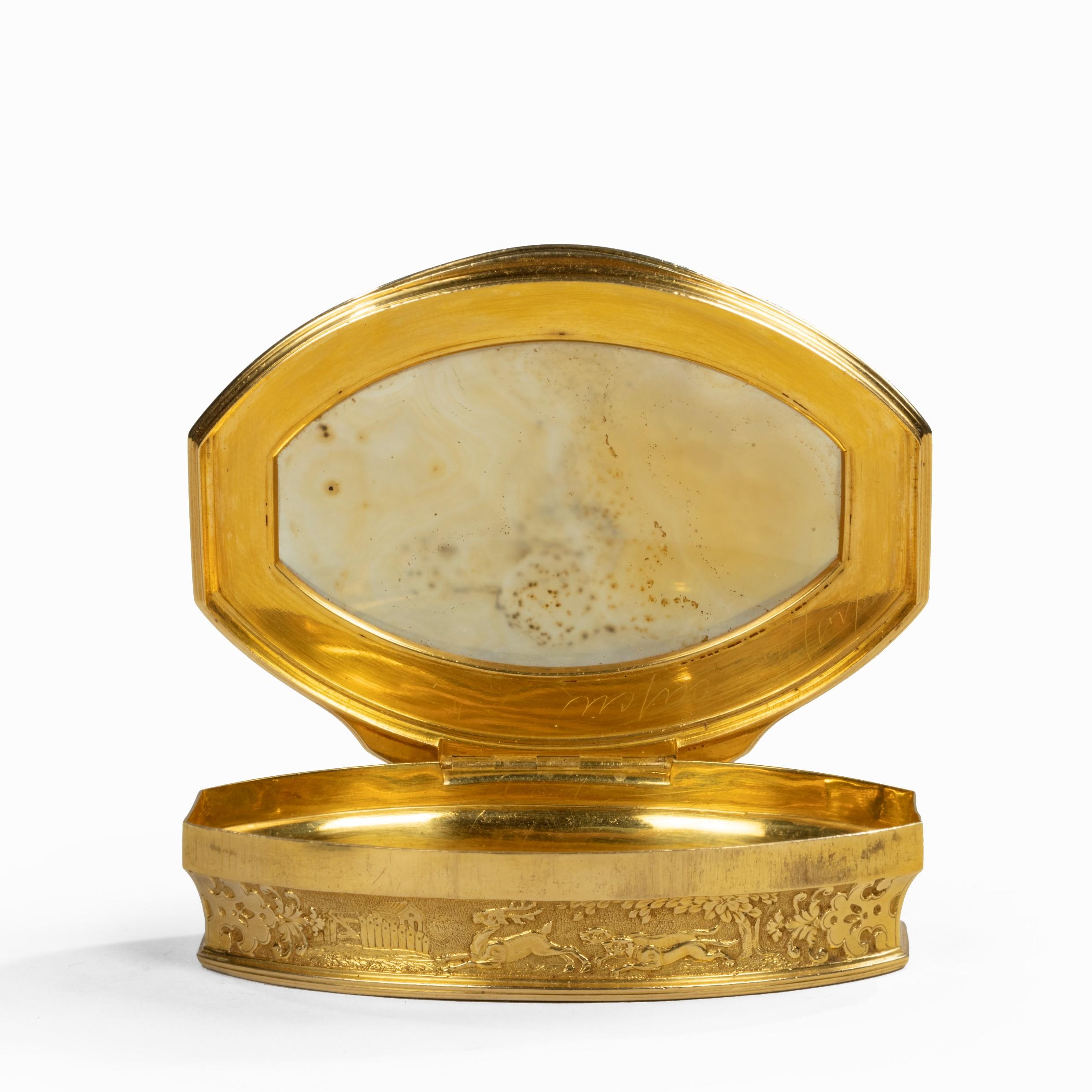 English Gold and Agate Snuff Box Belonging to Anne, First Duchess of Buccleuch For Sale