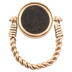 A Gold And Ancient Roman Bronze Coin Ring