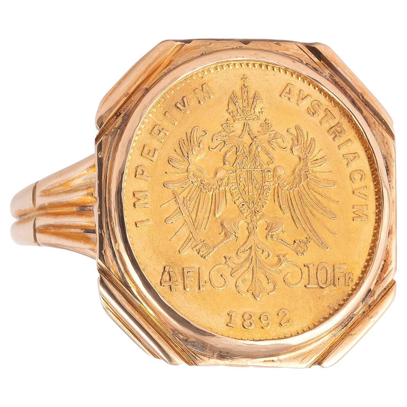 A Gold And Austrian Coin Ring In Excellent Condition In Firenze, IT