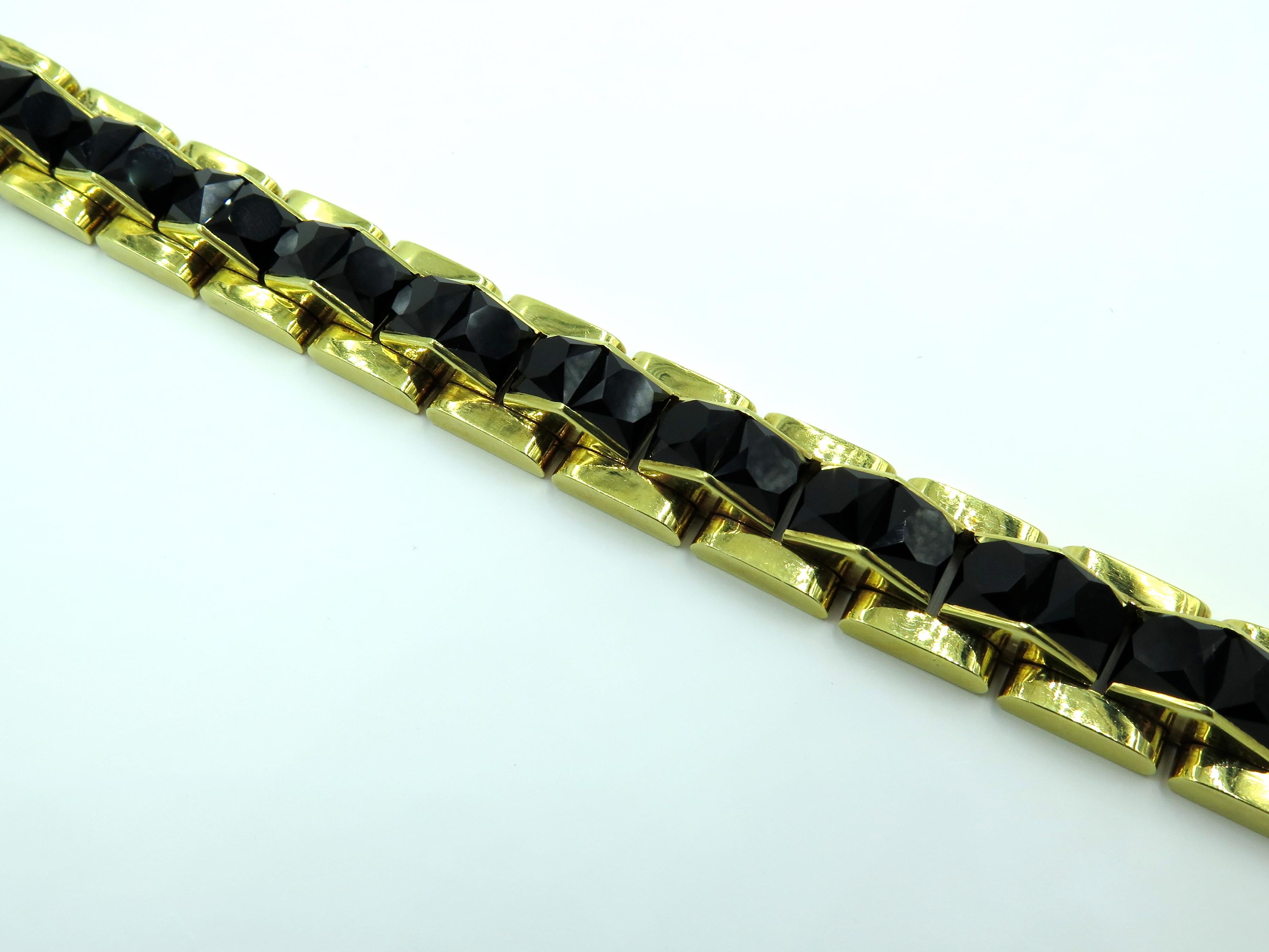 Women's or Men's Gold and Black Onyx Bracelet