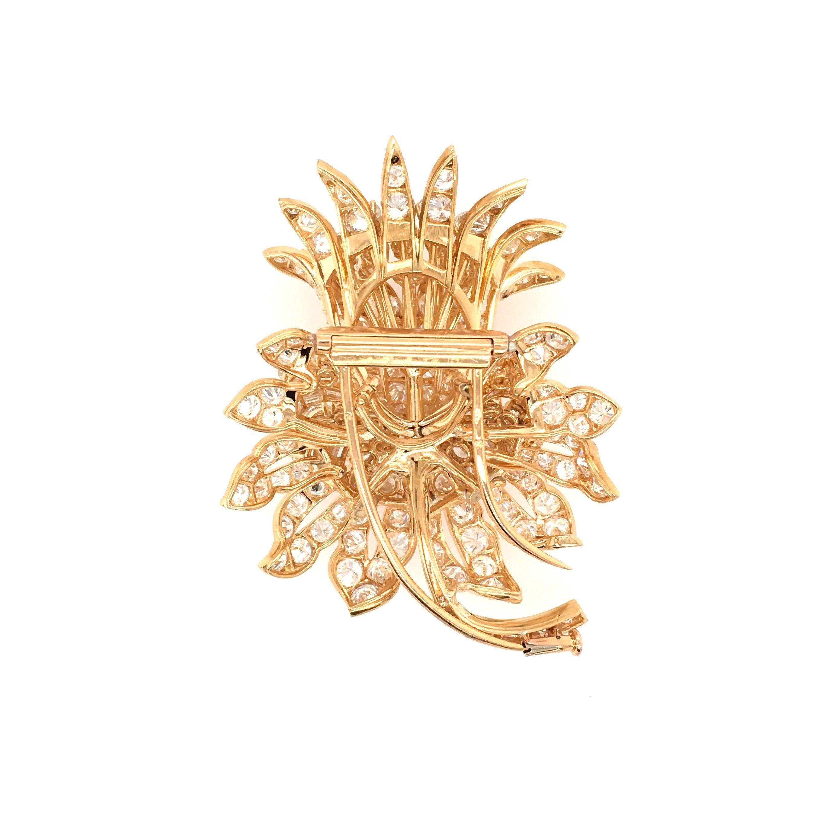 Round Cut Gold and Diamond Flower Brooch