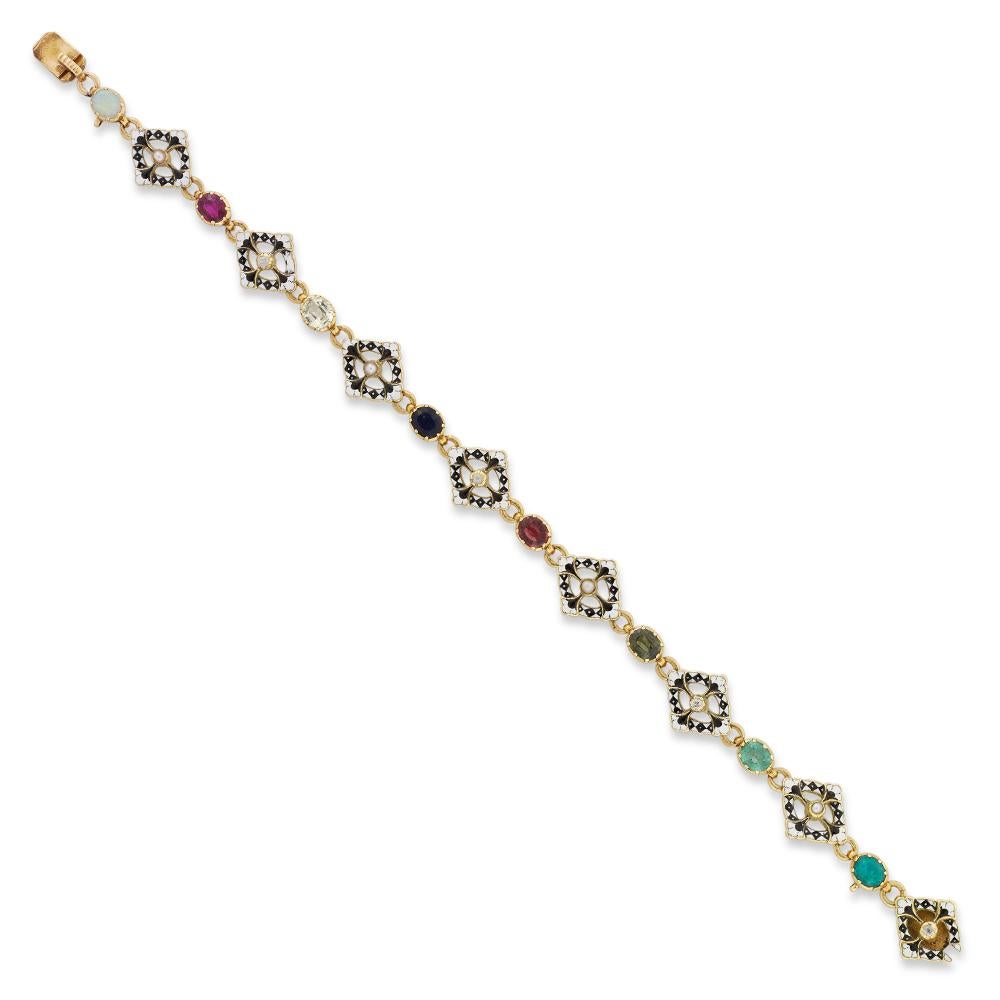 Renaissance Revival A Gold And Enamel Gemset Bracelet By Giuliano For Sale