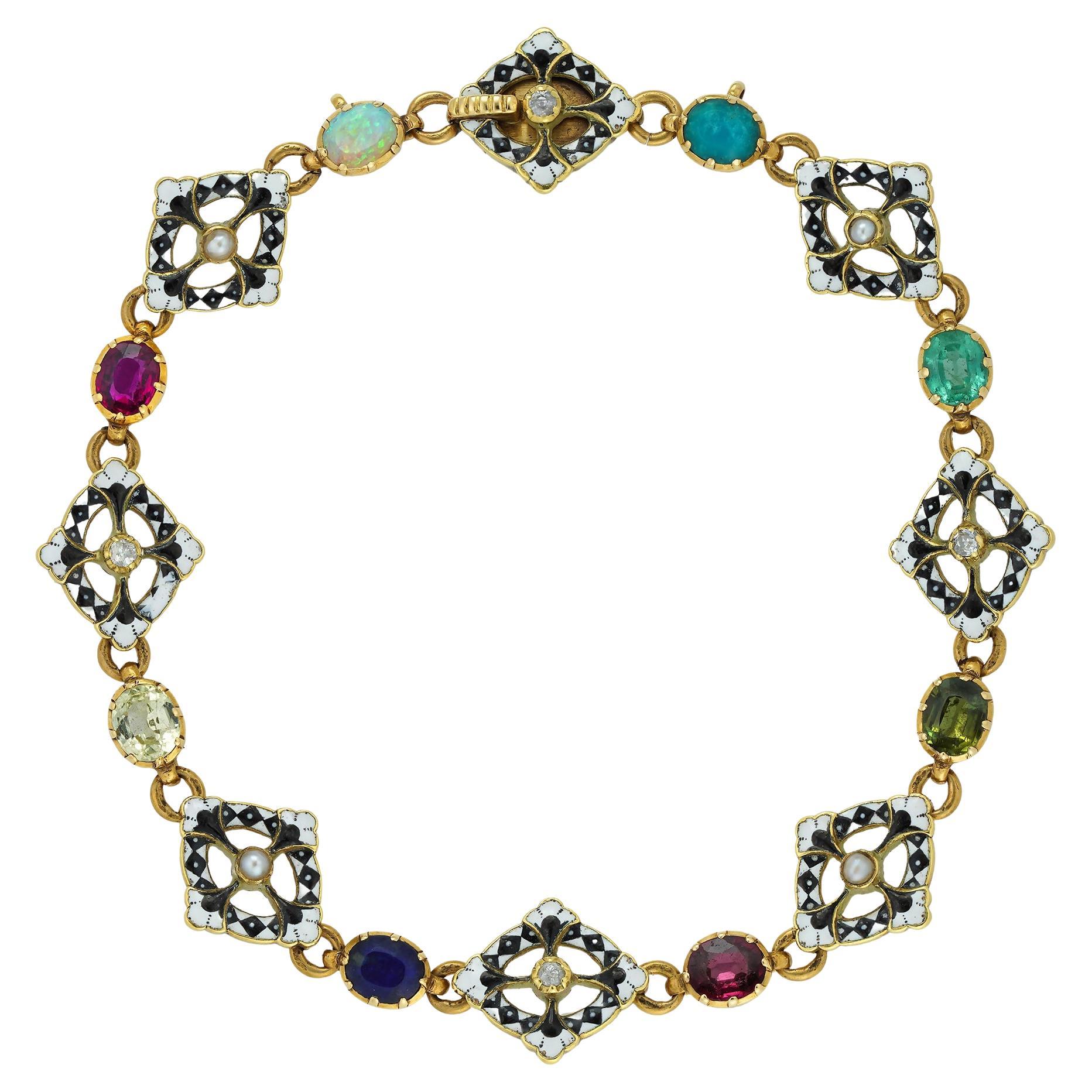 A Gold And Enamel Gemset Bracelet By Giuliano For Sale