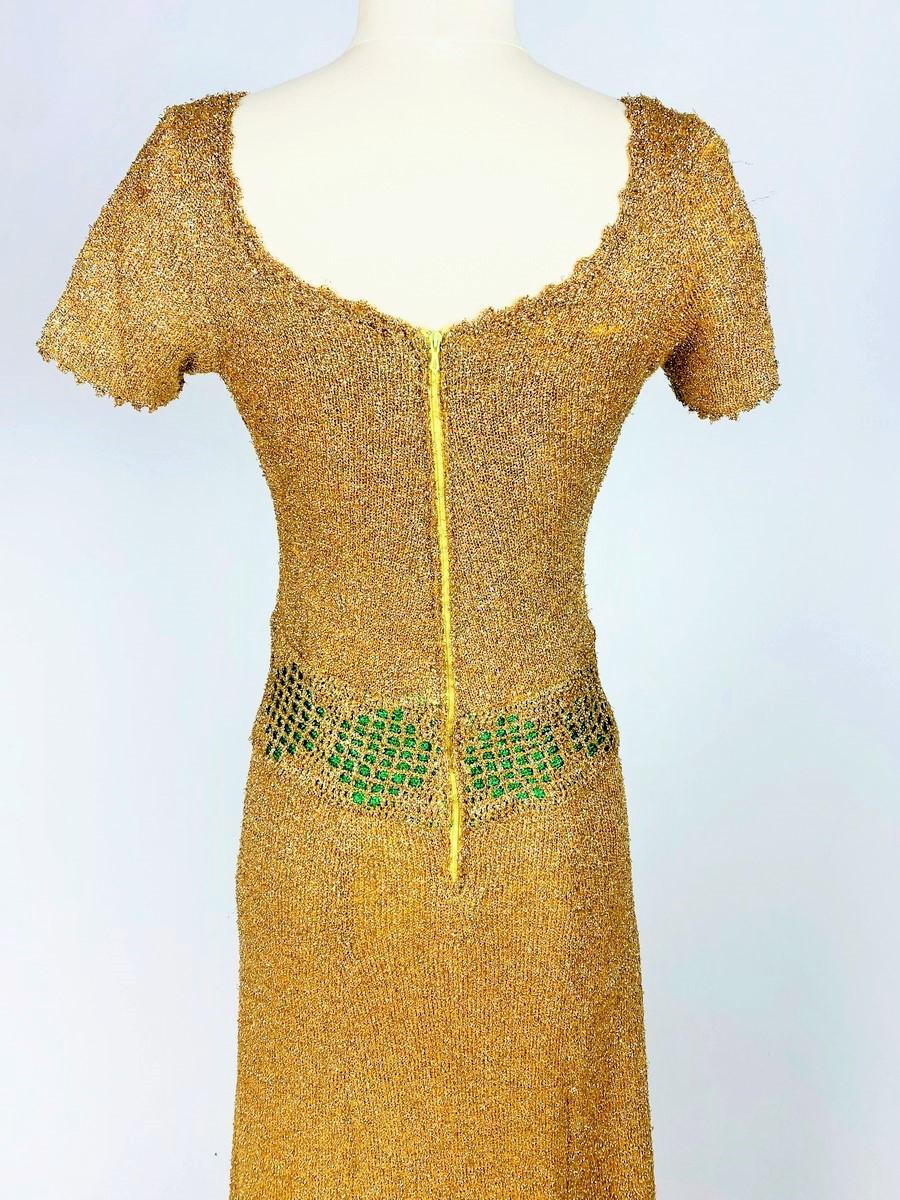 Goldfarbenes und grünes Lurex-Strick-Partykleid aus Strickbekleidung - Frankreich um 1970 im Angebot 4