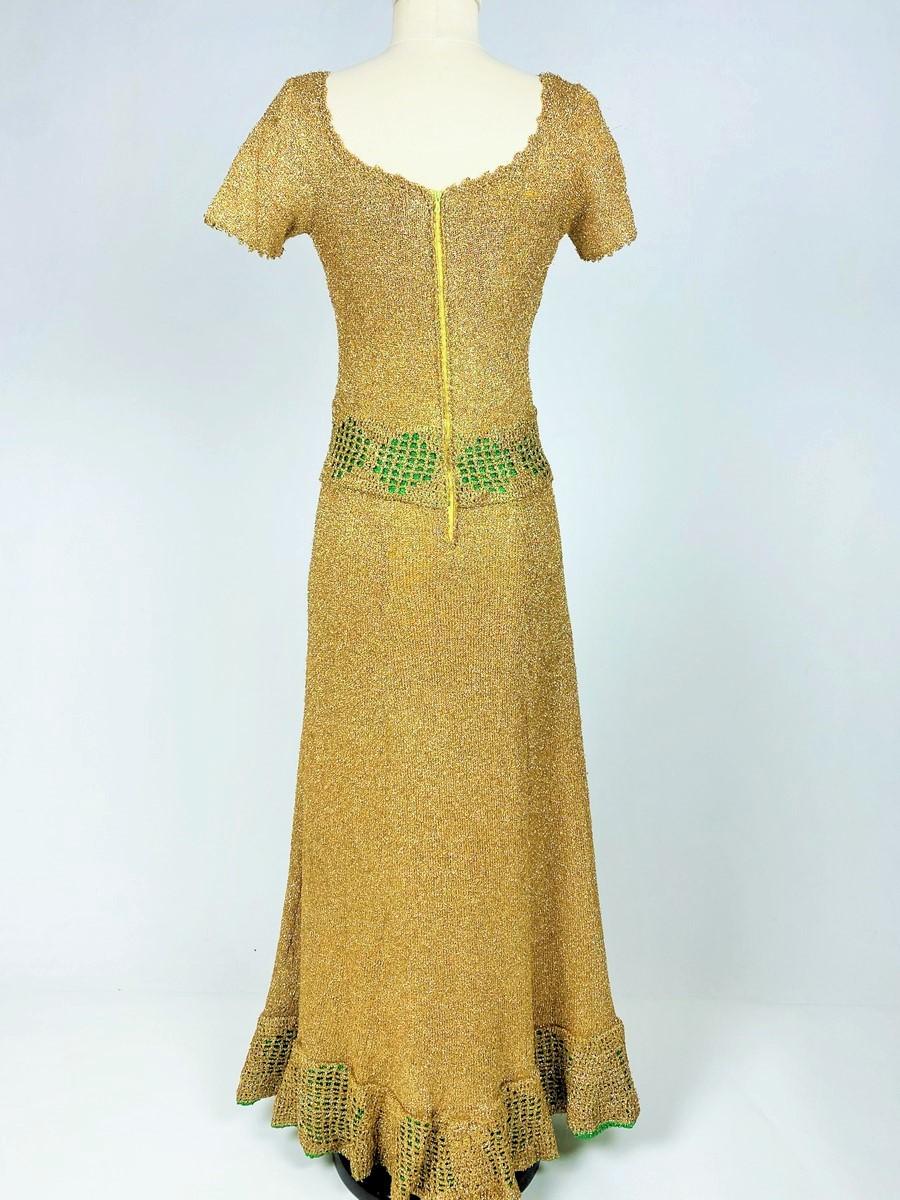 Goldfarbenes und grünes Lurex-Strick-Partykleid aus Strickbekleidung - Frankreich um 1970 im Angebot 5