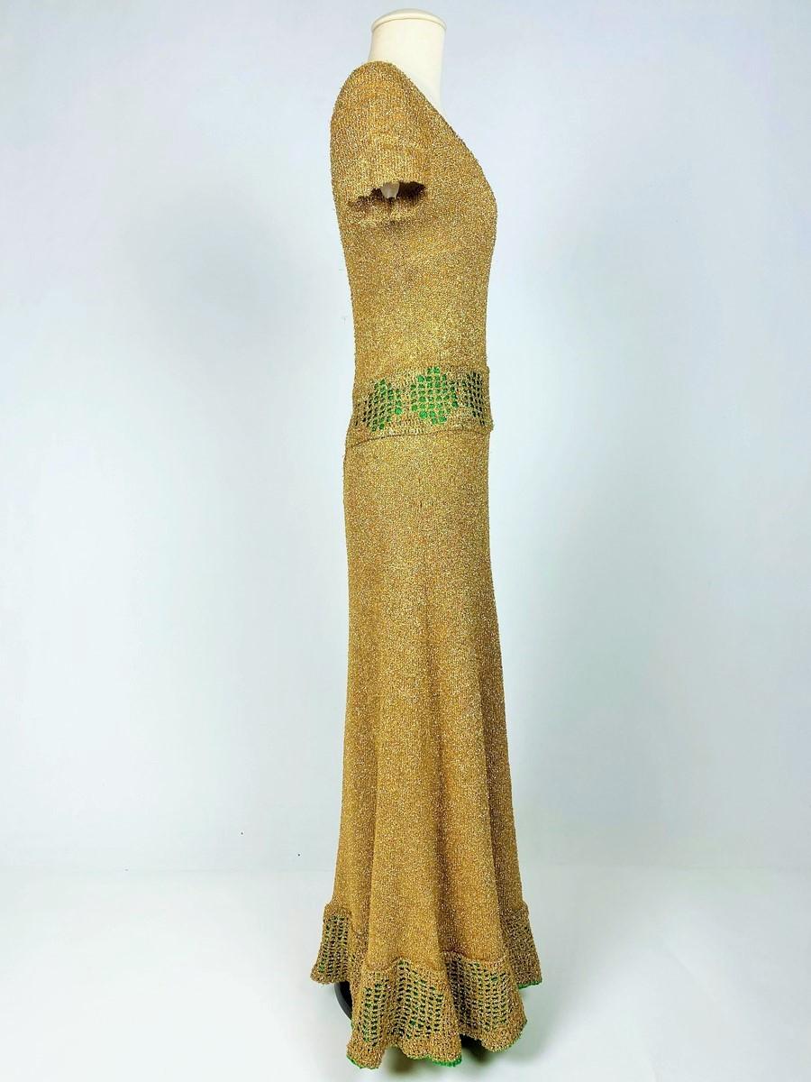 Goldfarbenes und grünes Lurex-Strick-Partykleid aus Strickbekleidung - Frankreich um 1970 im Angebot 3