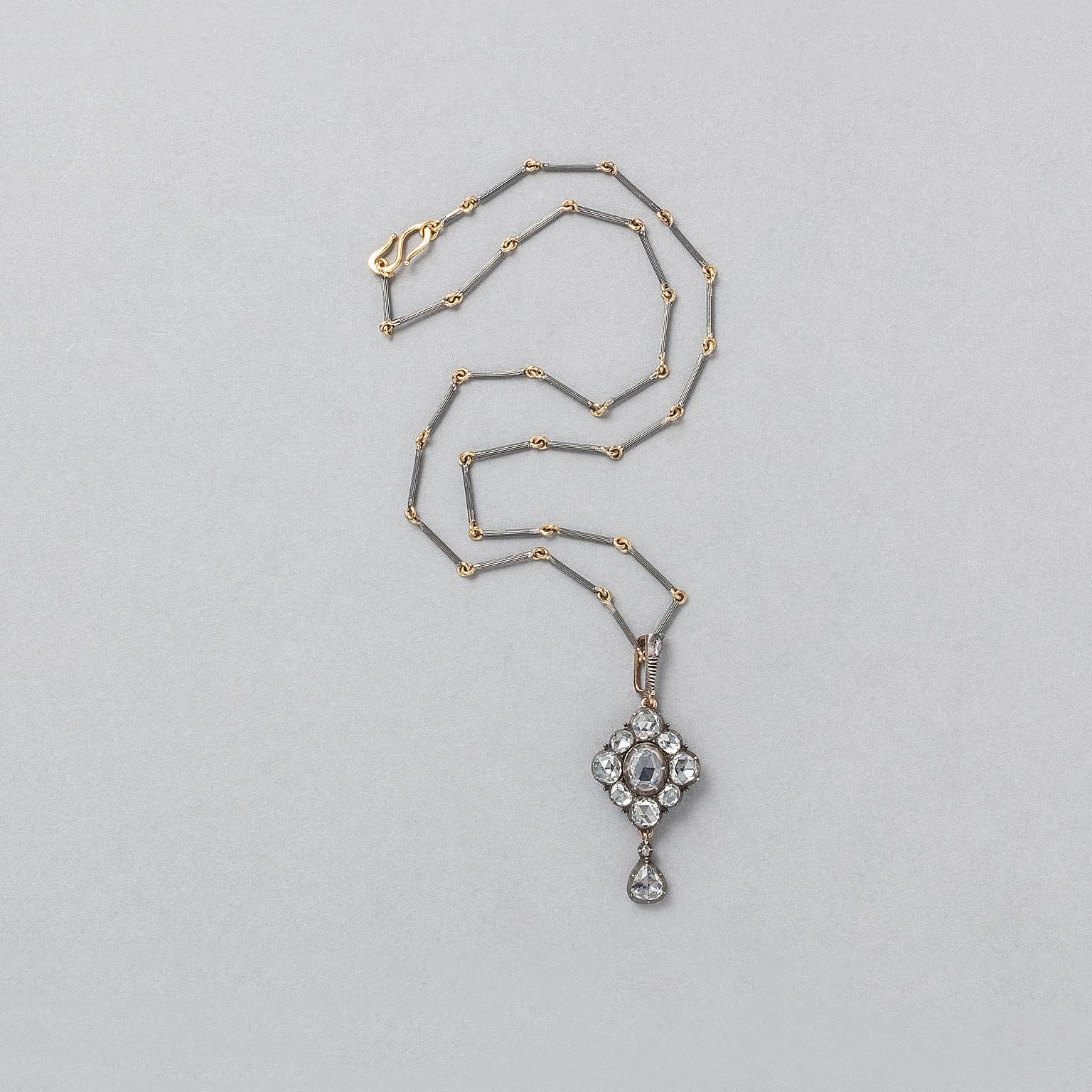 Ciondolo in oro e argento e diamanti taglio rosa In condizioni buone in vendita a Amsterdam, NL