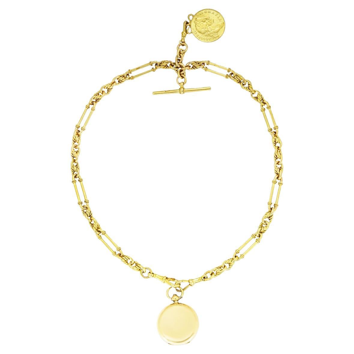 A Gold Antique Fetter and Rope link Watch Chain C1920 For Sale