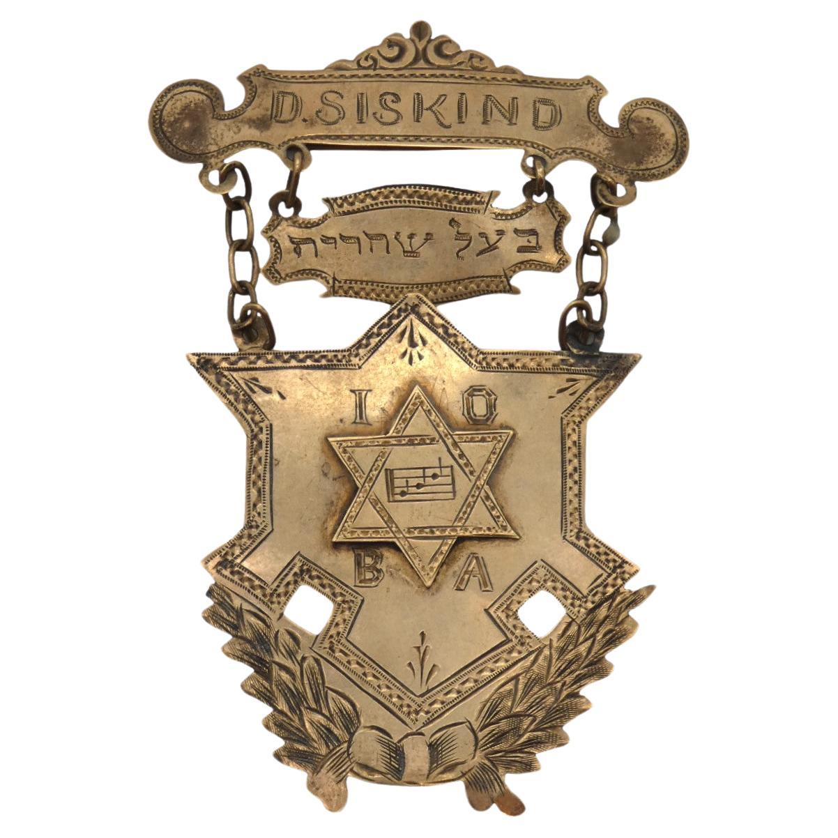 Broche cantor de l'Ordre indépendant B'nai Abraham, 1904