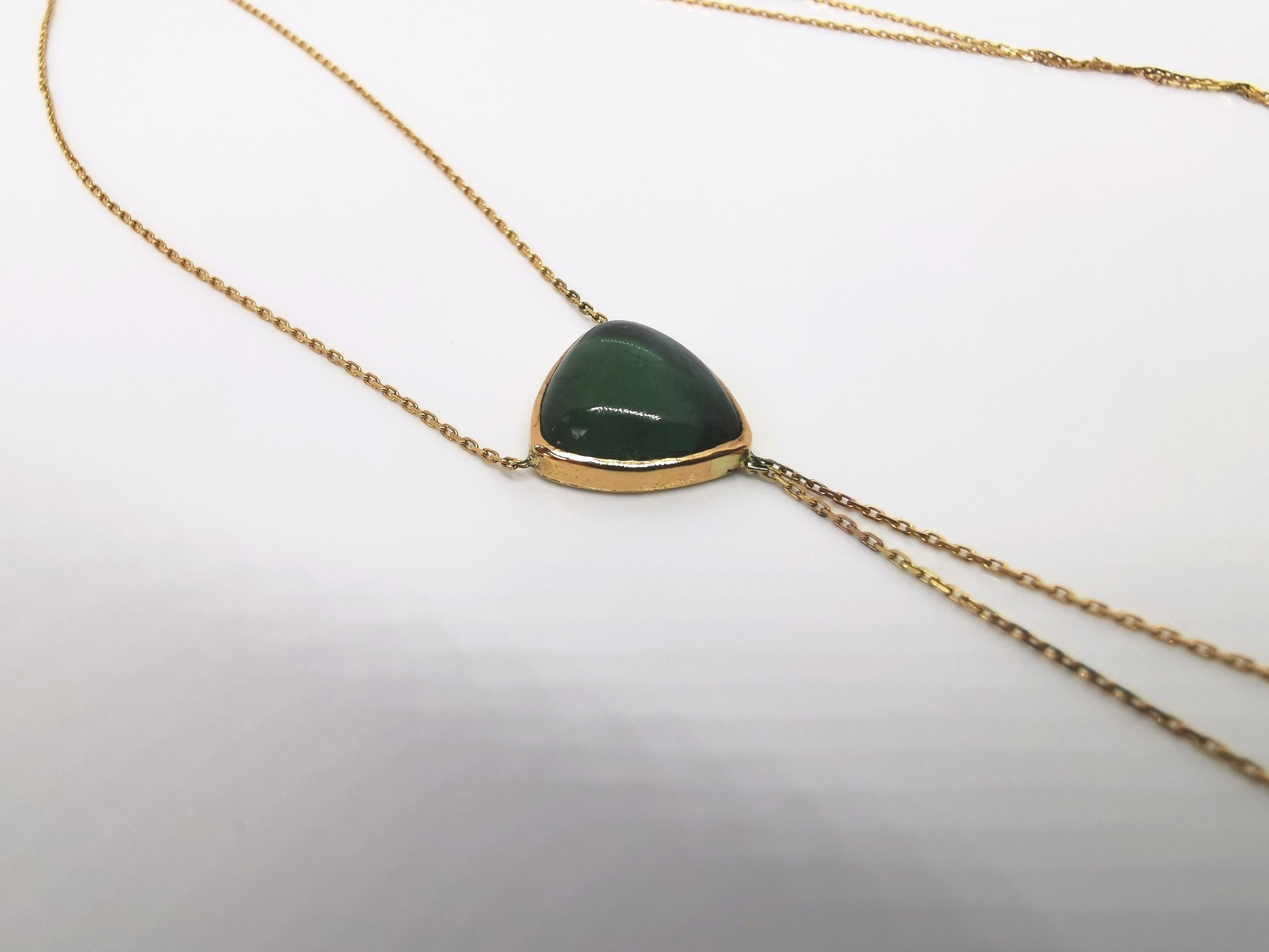 Contemporary Gold Chain Necklace Set with a Green Triangle Tourmaline by Marion Jeantet